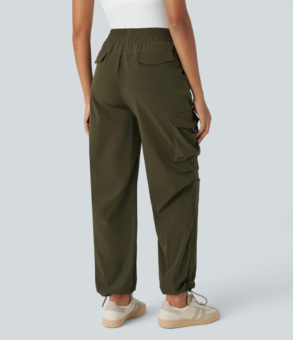 High Waisted Multiple Pockets Adjustable Drawcord Casual Cargo Pants  | Womens  Cargo Pants Cargo Pants Cargo Pants