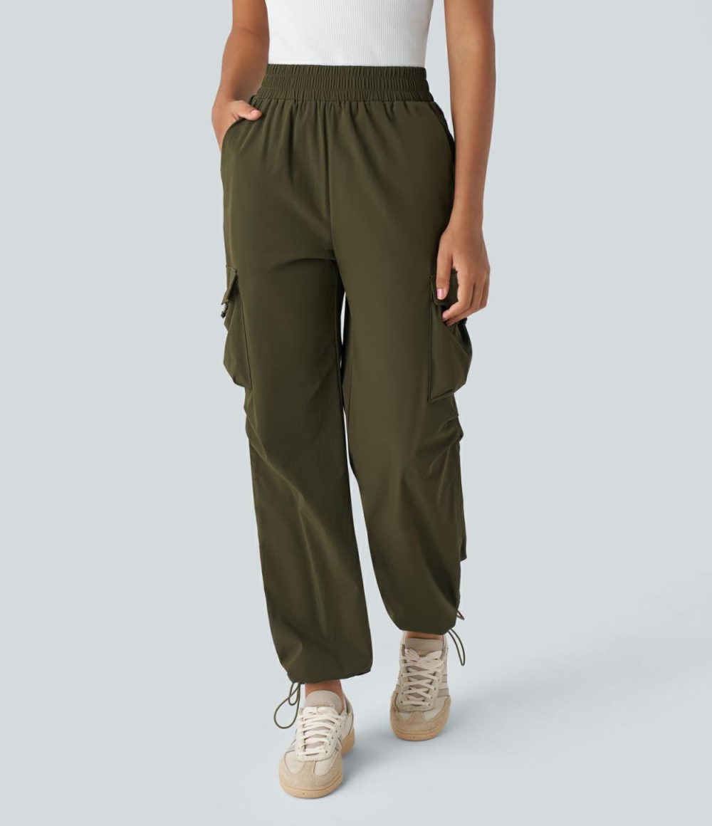 High Waisted Multiple Pockets Adjustable Drawcord Casual Cargo Pants  | Womens  Cargo Pants Cargo Pants Cargo Pants