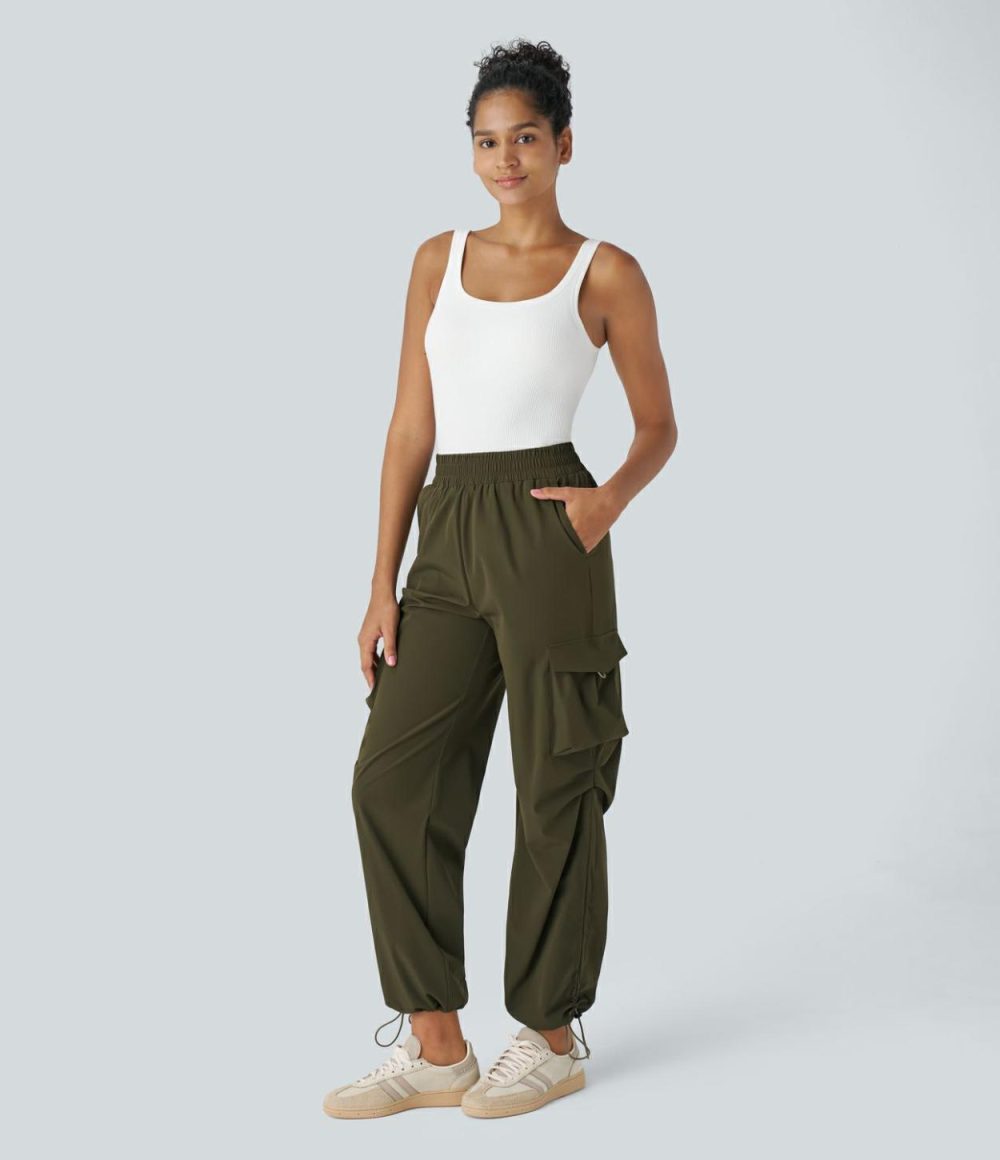 High Waisted Multiple Pockets Adjustable Drawcord Casual Cargo Pants  | Womens  Cargo Pants Cargo Pants Cargo Pants