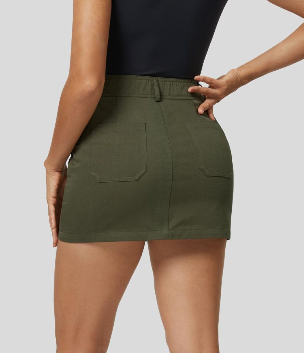 High Waisted Multiple Pockets Mini Straight Casual Cotton Cargo Skirt  | Womens  Cargo Pants Cargo Pants Black/Hazel Mist Green