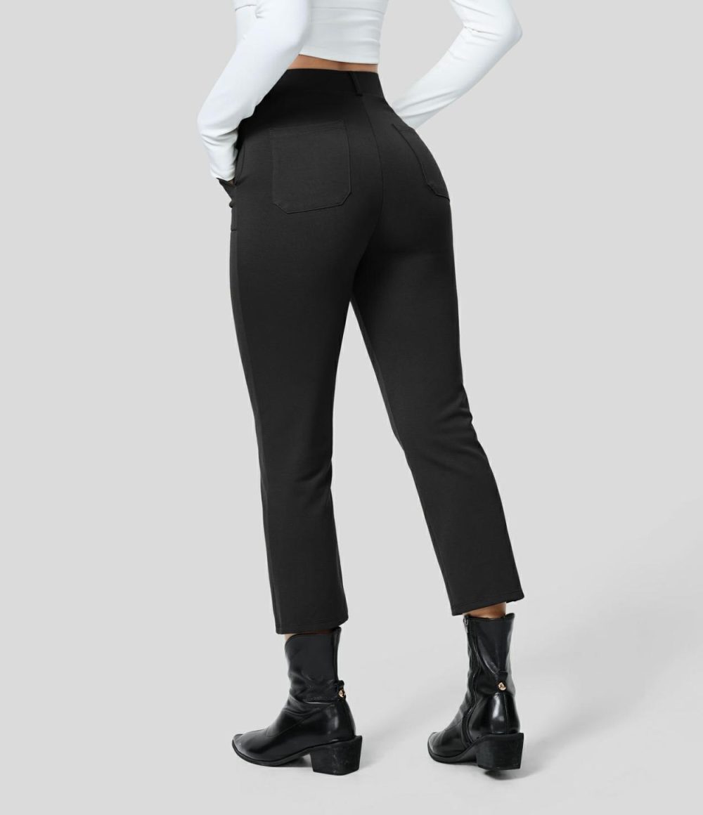 High Waisted Multiple Pockets Pick-Stitching Work Capri Pants  | Womens  Active Work Pants Active Work Pants Active Work Pants