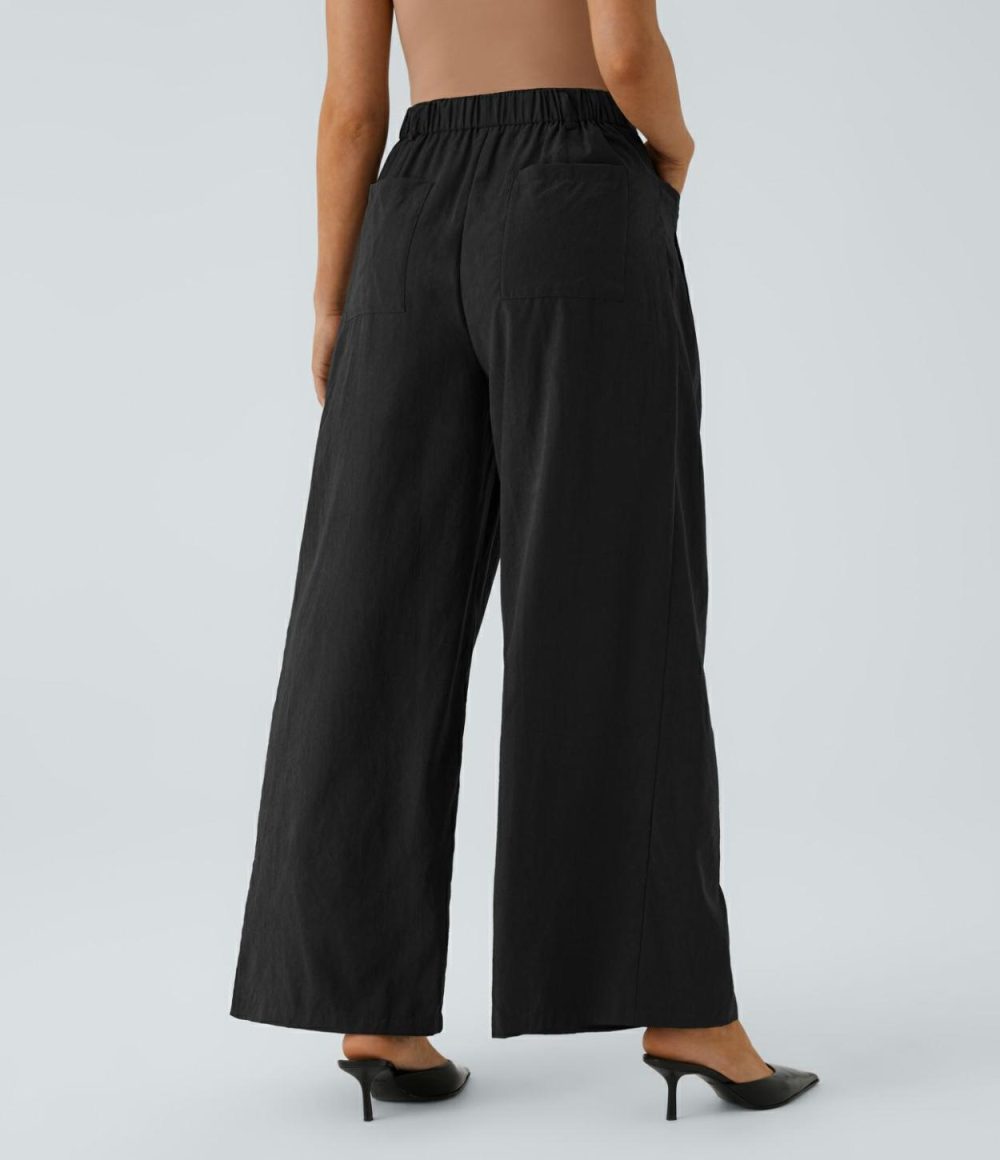 High Waisted Multiple Pockets Plicated Wide Leg Work Pants  | Womens  Active Work Pants Active Work Pants Active Work Pants