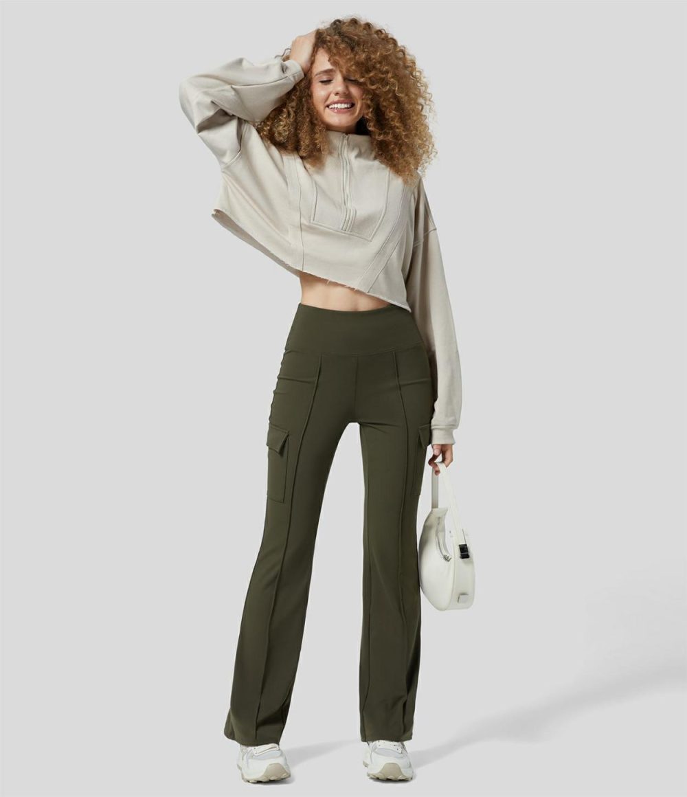 High Waisted Multiple Pockets Slight Flare Casual Cargo Pants  | Womens  Cargo Pants Cargo Pants Cargo Pants