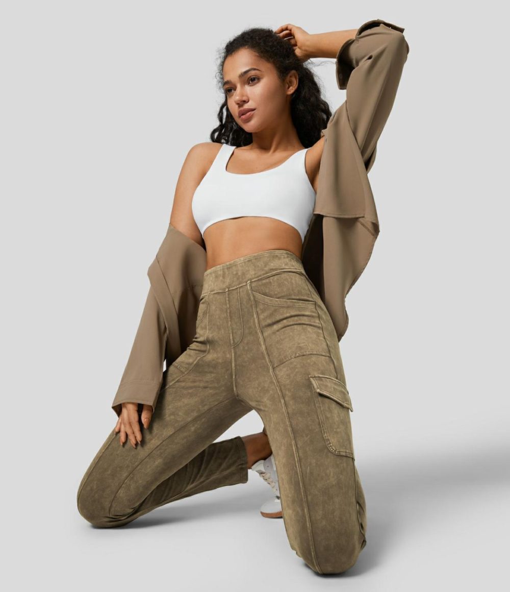 High Waisted Multiple Pockets Washed Casual Cargo Pants  | Womens  Cargo Pants Cargo Pants Cargo Pants