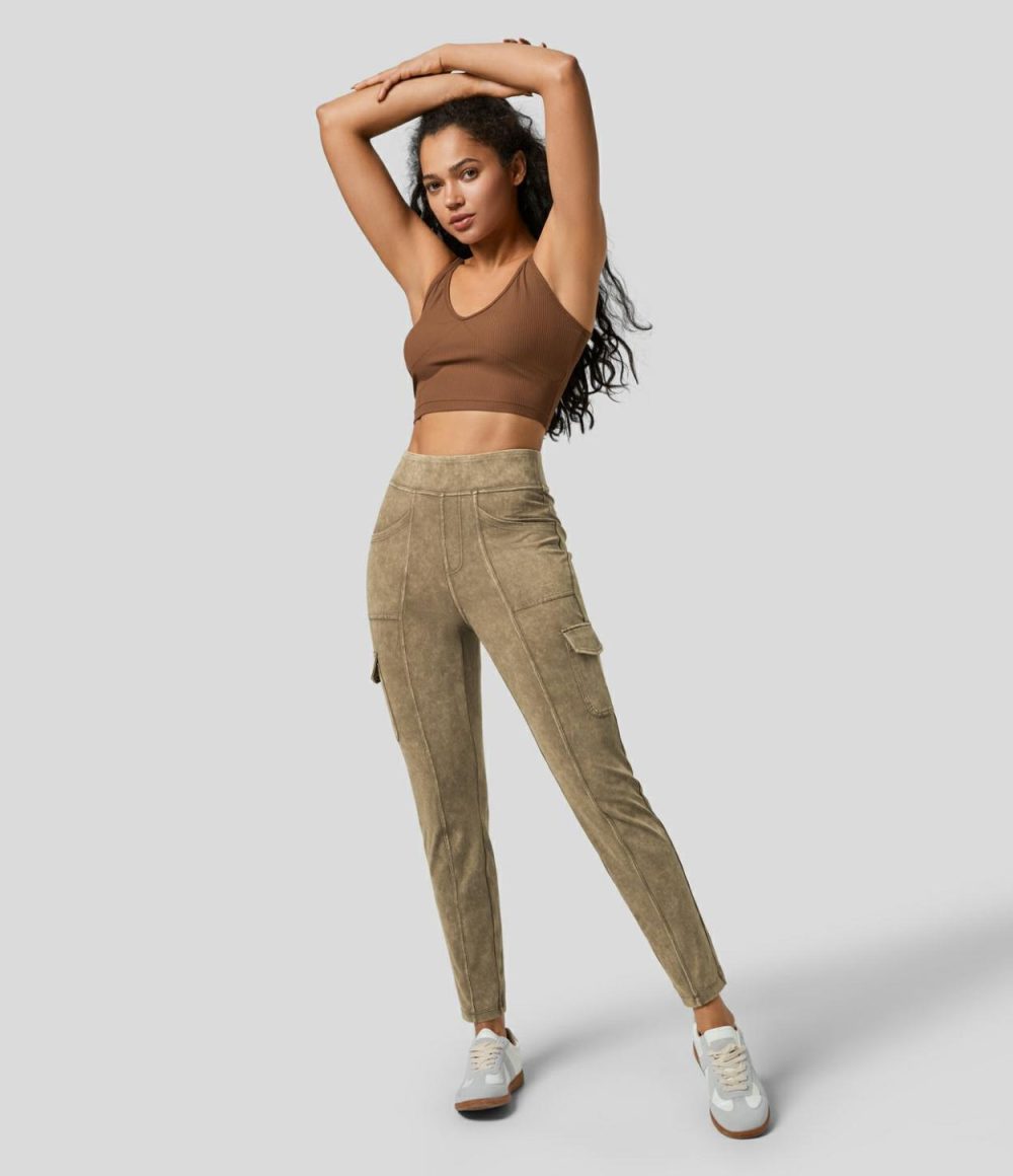 High Waisted Multiple Pockets Washed Casual Cargo Pants  | Womens  Cargo Pants Cargo Pants Cargo Pants