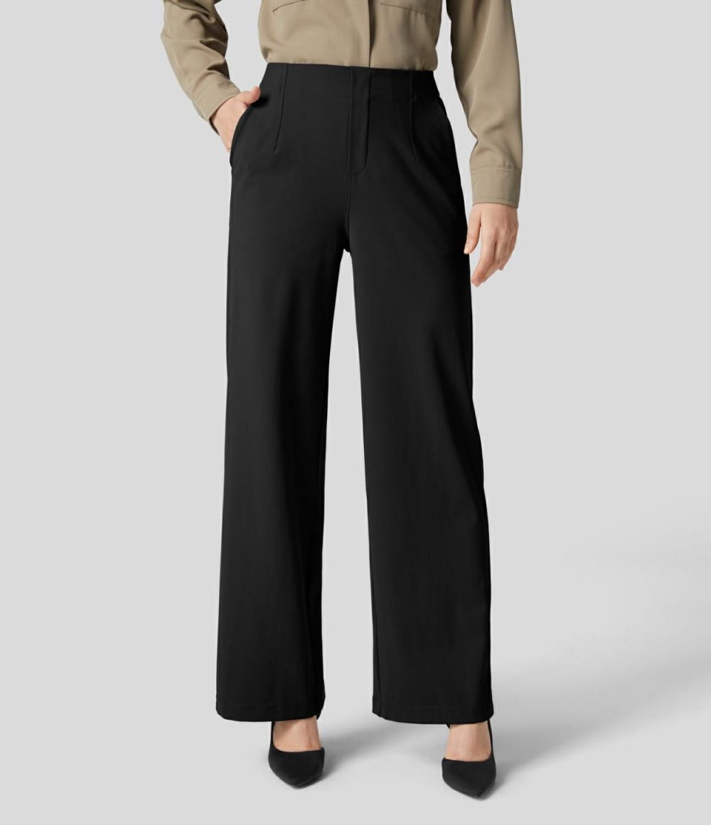 High Waisted Multiple Pockets Wide Leg Work Pants  | Womens  Active Work Pants Active Work Pants Active Work Pants