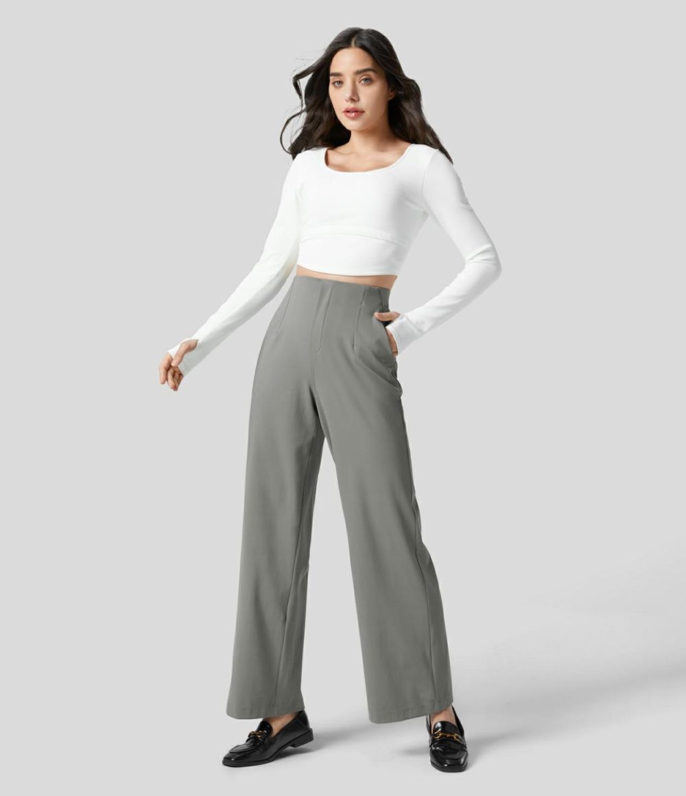 High Waisted Multiple Pockets Wide Leg Work Pants  | Womens  Active Work Pants Active Work Pants Active Work Pants