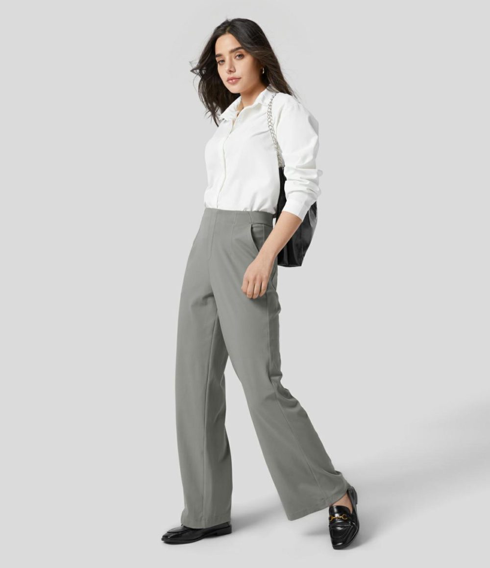 High Waisted Multiple Pockets Wide Leg Work Pants  | Womens  Active Work Pants Active Work Pants Active Work Pants