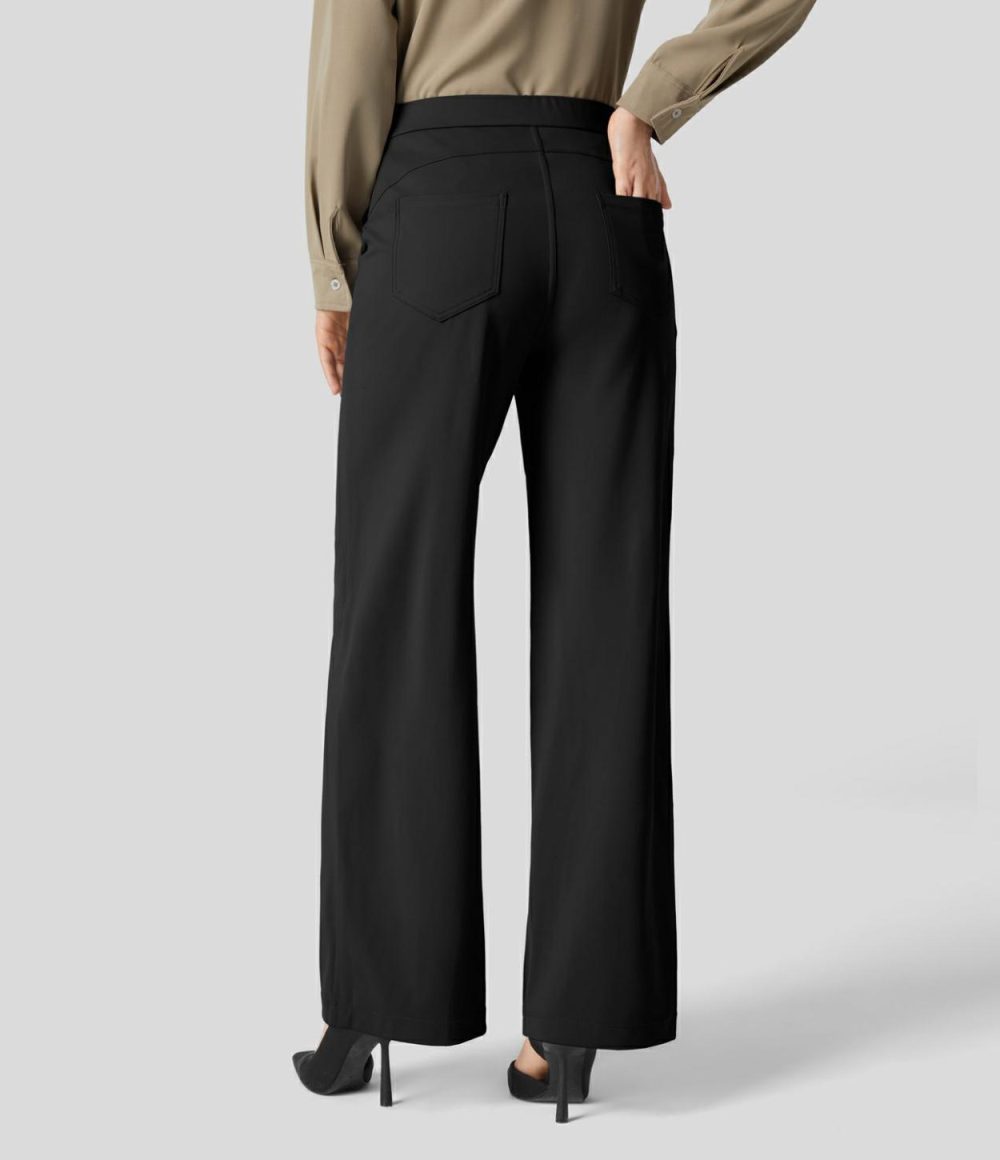 High Waisted Multiple Pockets Wide Leg Work Pants  | Womens  Active Work Pants Active Work Pants Active Work Pants