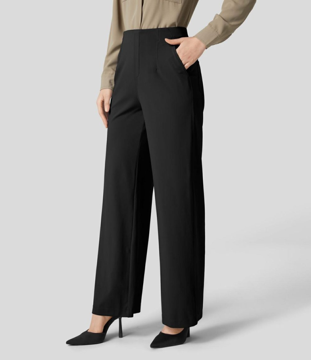 High Waisted Multiple Pockets Wide Leg Work Pants  | Womens  Active Work Pants Active Work Pants Active Work Pants