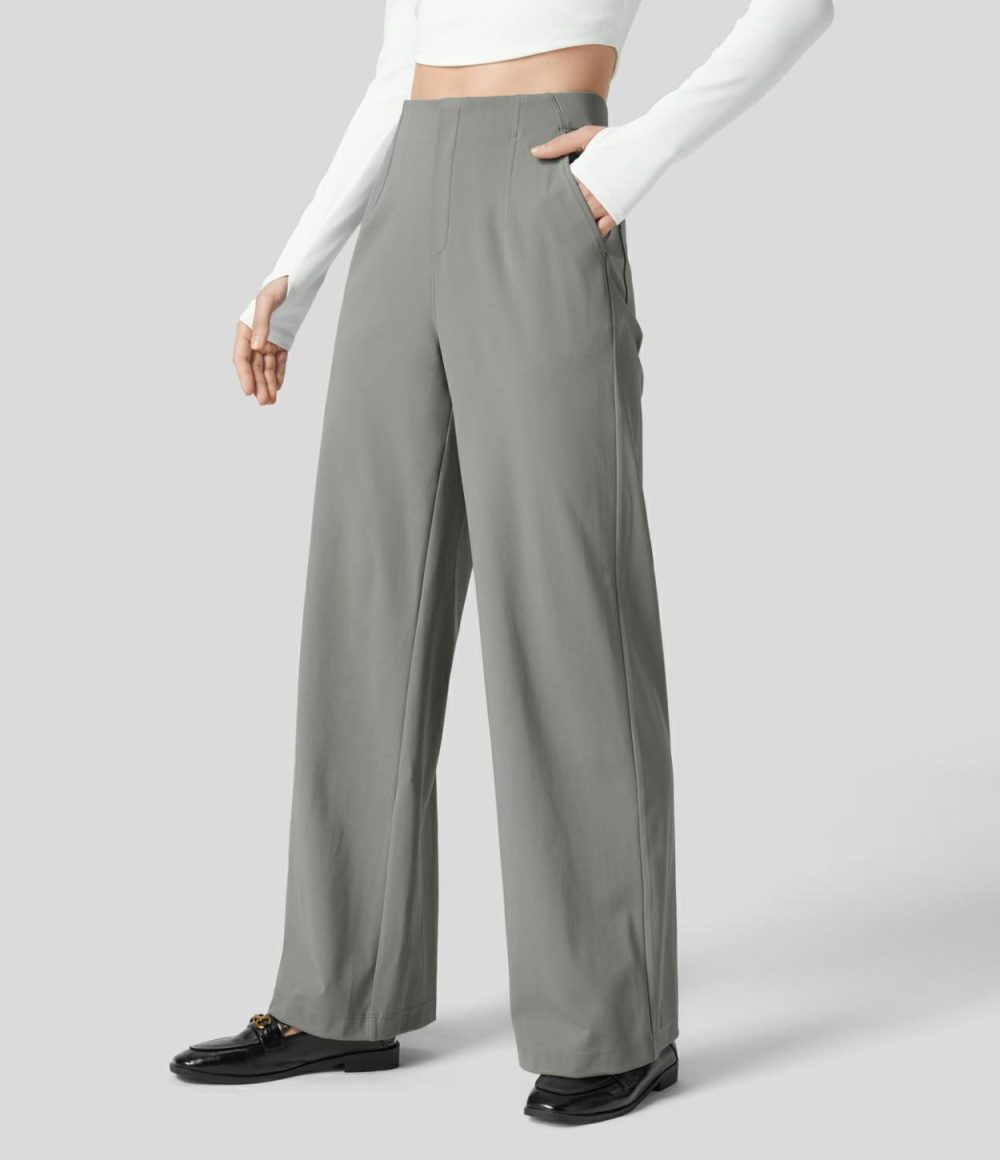 High Waisted Multiple Pockets Wide Leg Work Pants  | Womens  Active Work Pants Active Work Pants Active Work Pants