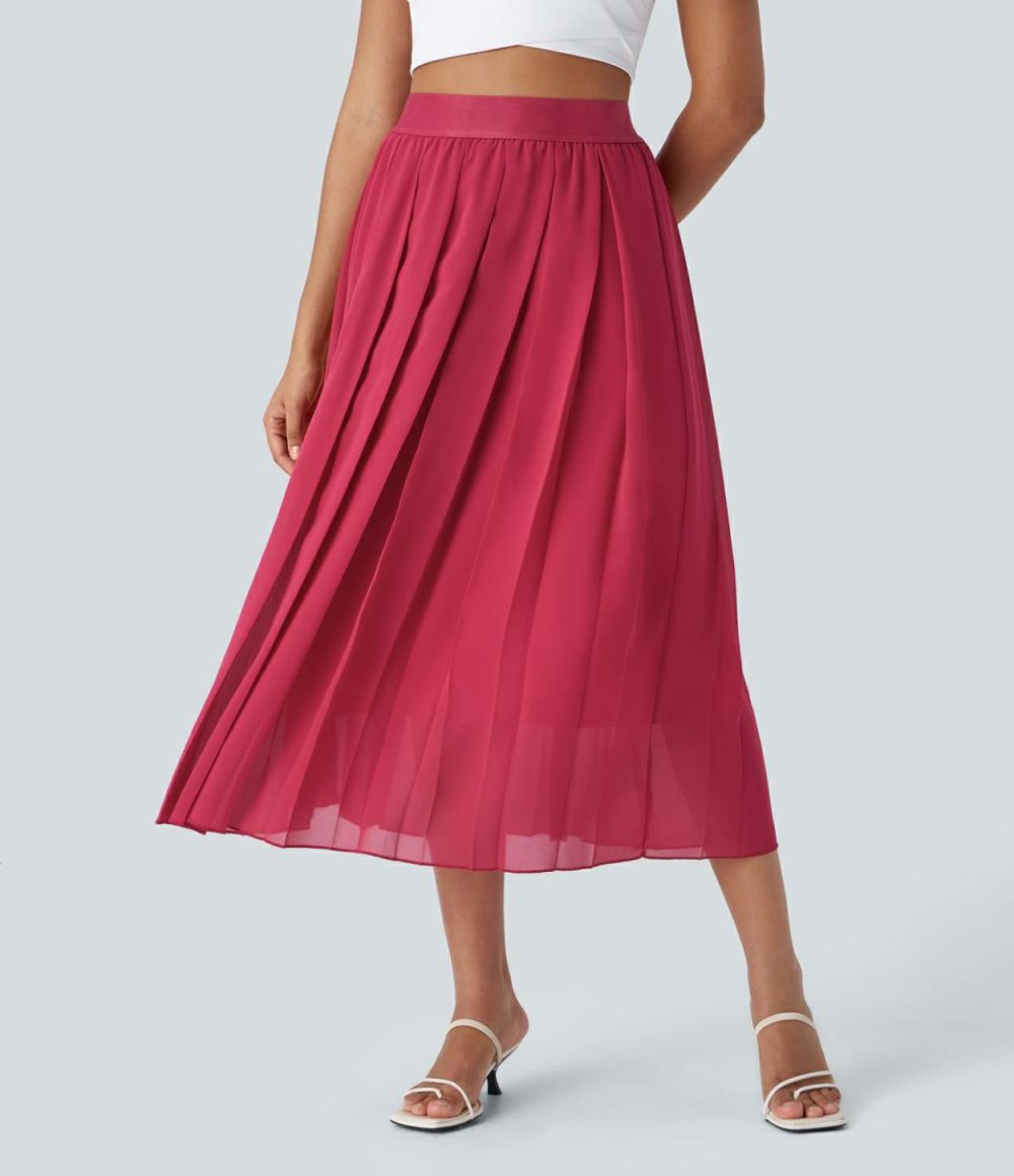 High Waisted Pleated Midi Casual Skirt  | Womens  Pleated Skirts Clothing Pleated Skirts