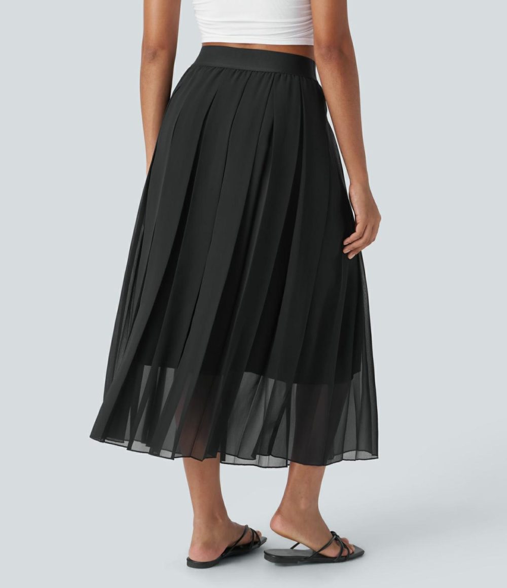 High Waisted Pleated Midi Casual Skirt  | Womens  Pleated Skirts Clothing Pleated Skirts