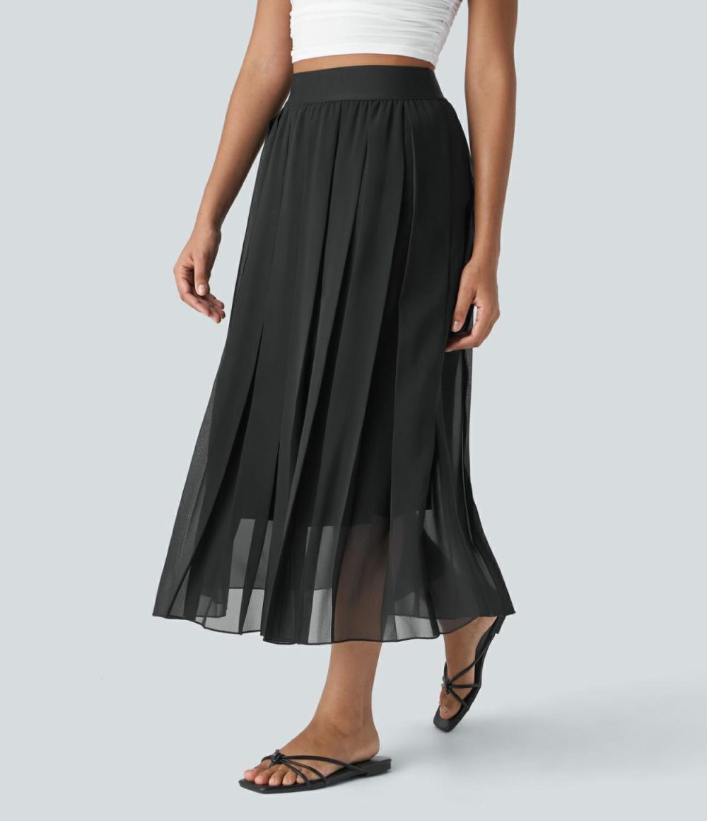 High Waisted Pleated Midi Casual Skirt  | Womens  Pleated Skirts Clothing Pleated Skirts