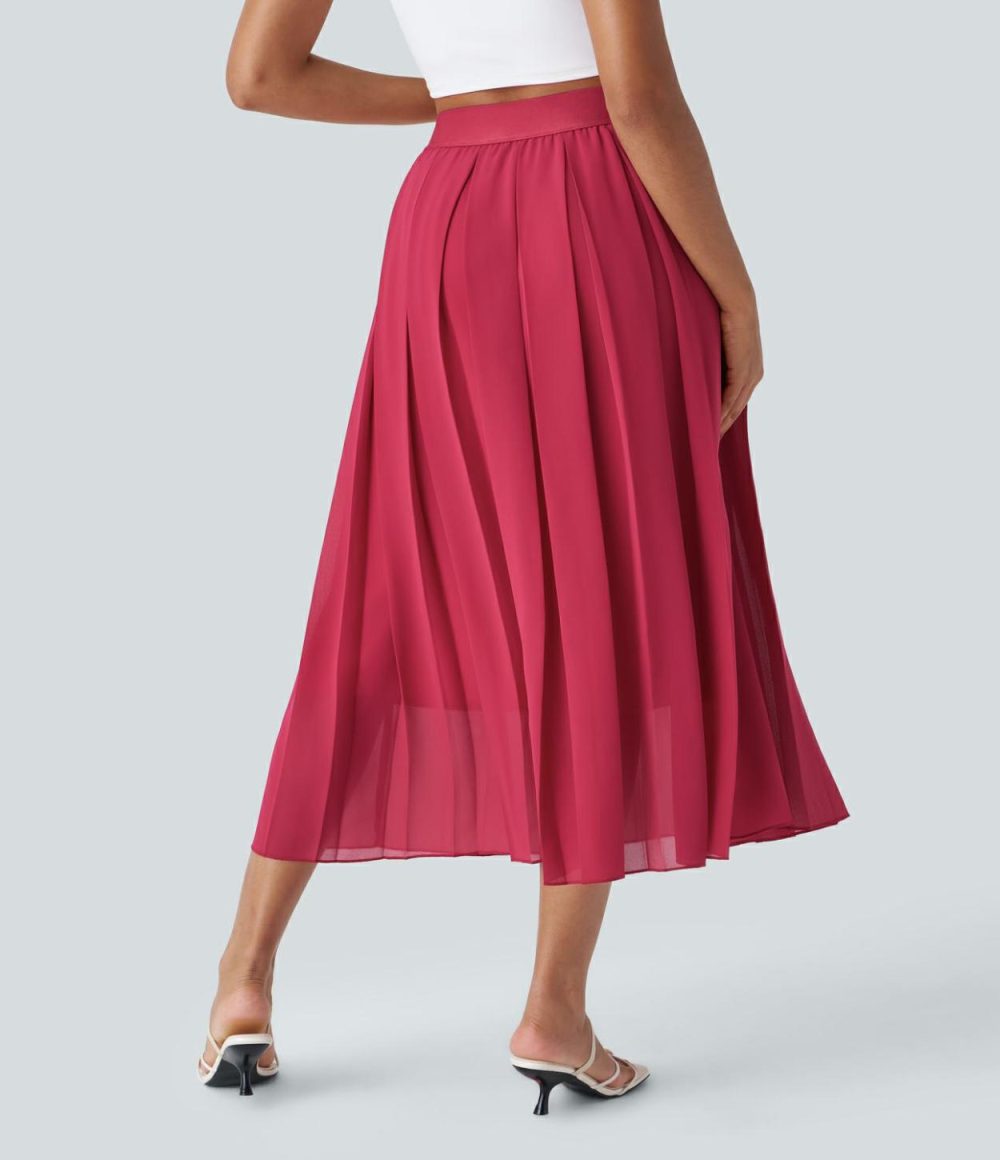 High Waisted Pleated Midi Casual Skirt  | Womens  Pleated Skirts Clothing Pleated Skirts