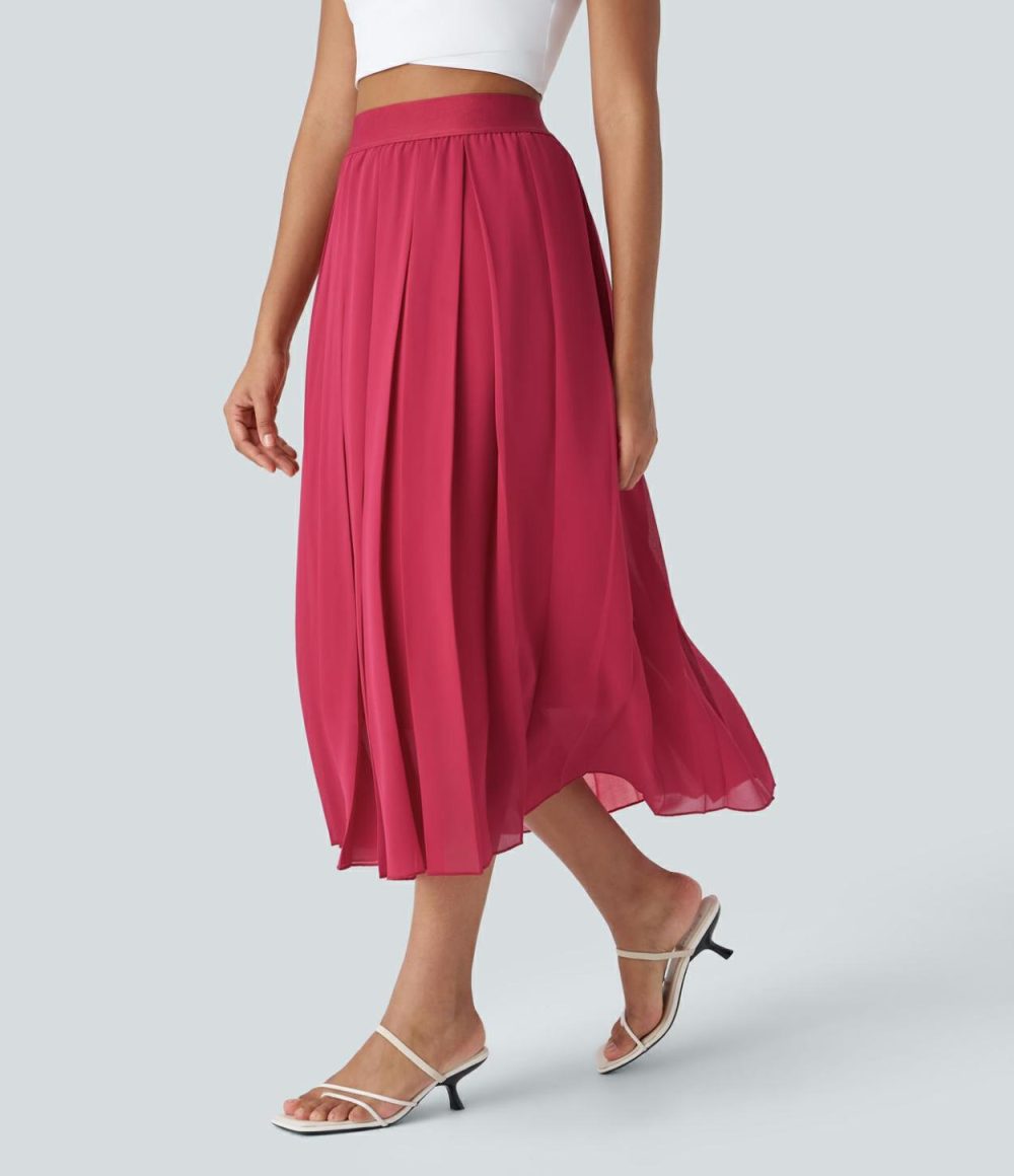 High Waisted Pleated Midi Casual Skirt  | Womens  Pleated Skirts Clothing Pleated Skirts