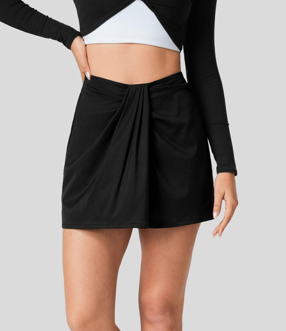 High Waisted Plicated A Line Mini Casual Skirt  | Womens  Mini Skirts Clothing Black/Tiger'S Eye