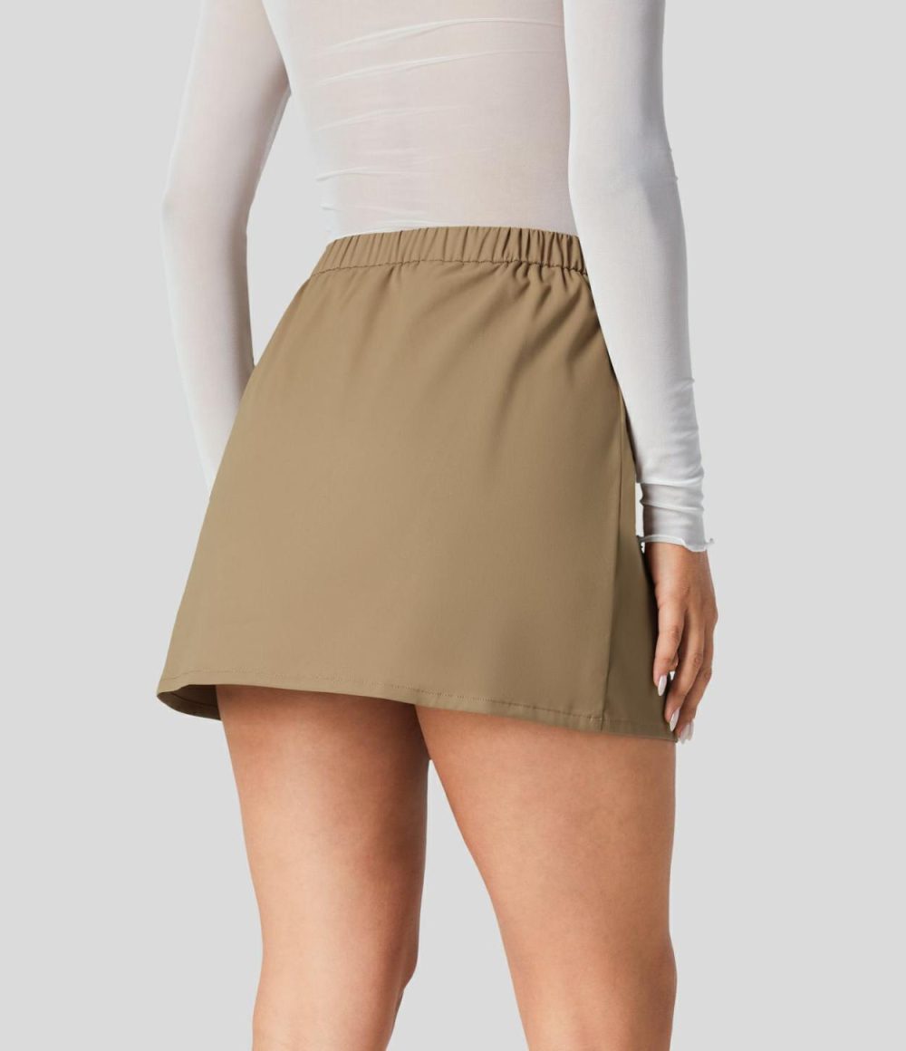 High Waisted Plicated A Line Mini Casual Skirt  | Womens  Mini Skirts Clothing Black/Tiger'S Eye