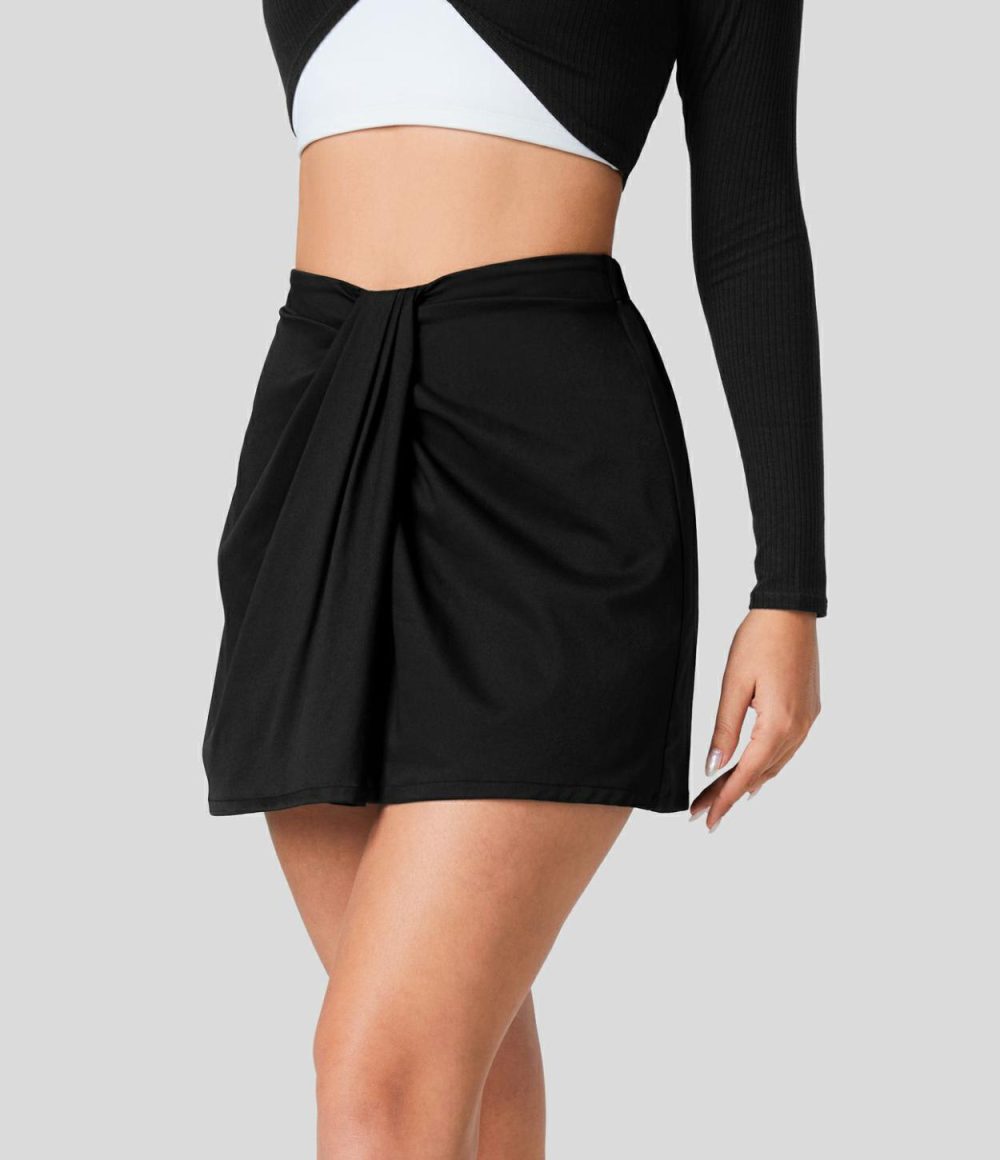 High Waisted Plicated A Line Mini Casual Skirt  | Womens  Mini Skirts Clothing Black/Tiger'S Eye