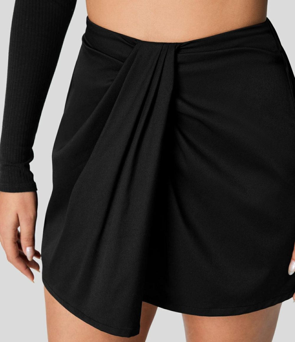 High Waisted Plicated A Line Mini Casual Skirt  | Womens  Mini Skirts Clothing Black/Tiger'S Eye