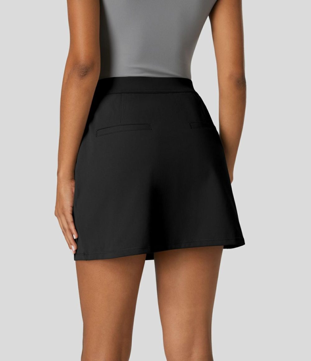 High Waisted Plicated Side Pocket 2-in-1 A Line Work Skirt  | Womens  Mini Skirts Clothing Black