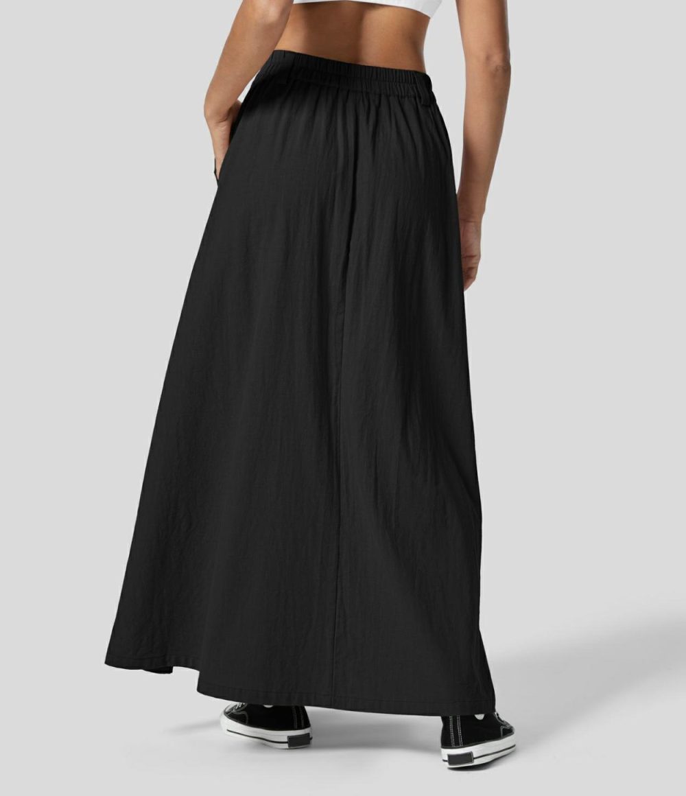 High Waisted Plicated Side Pocket Maxi A Line Casual Linen-Feel Skirt  | Womens  Everyday Skirts Clothing Everyday Skirts