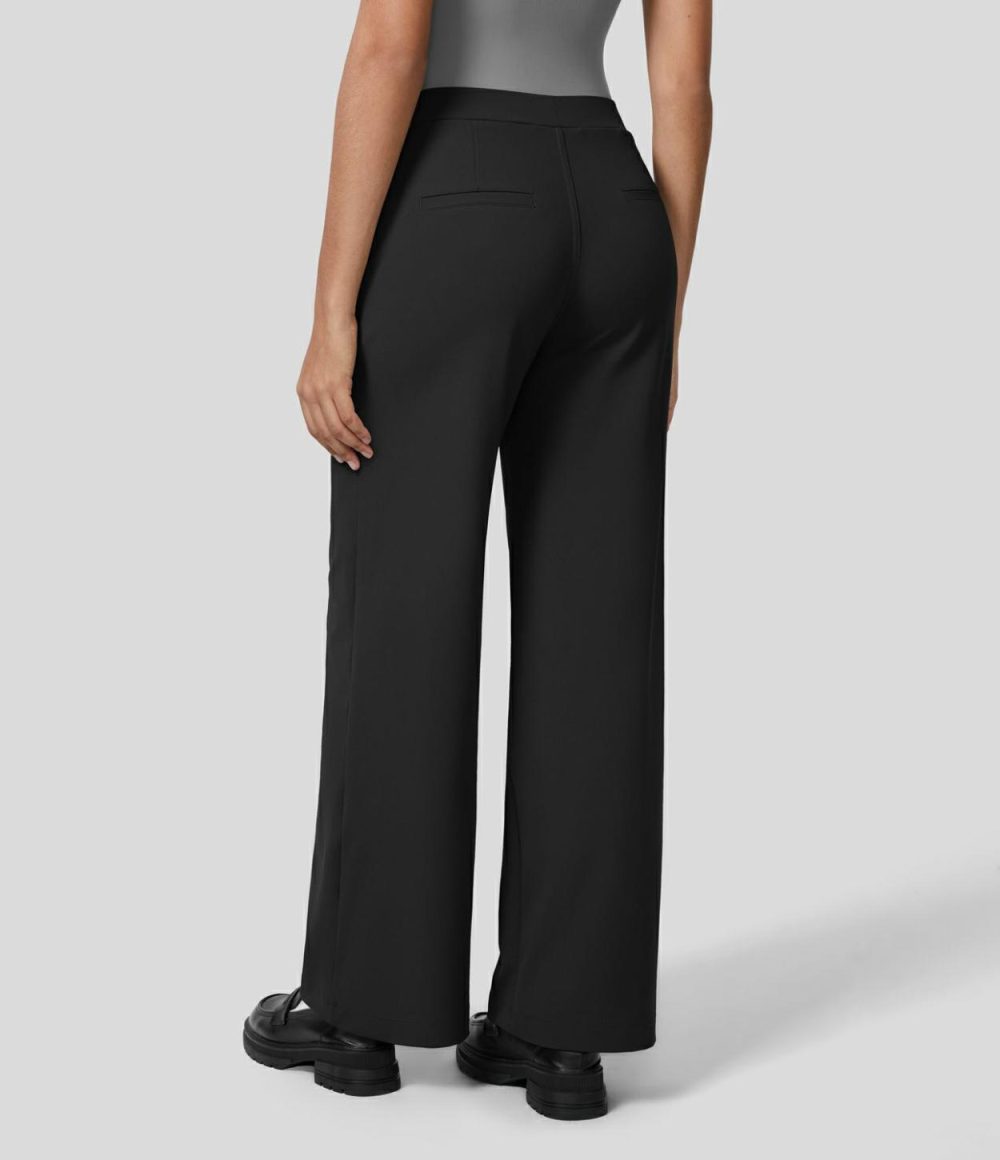 High Waisted Plicated Side Pocket Straight Leg Work Pants  | Womens  Active Work Pants Active Work Pants Active Work Pants