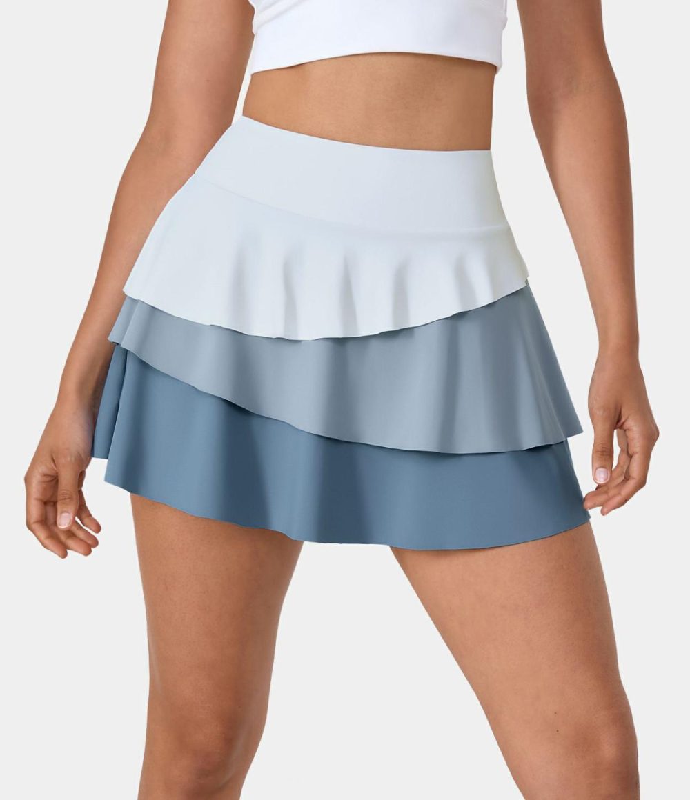 High Waisted Pocket 3-Layered Ruffle 2-in-1 A Line Tennis Skirt  | Womens  Mini Skirts Clothing Mini Skirts