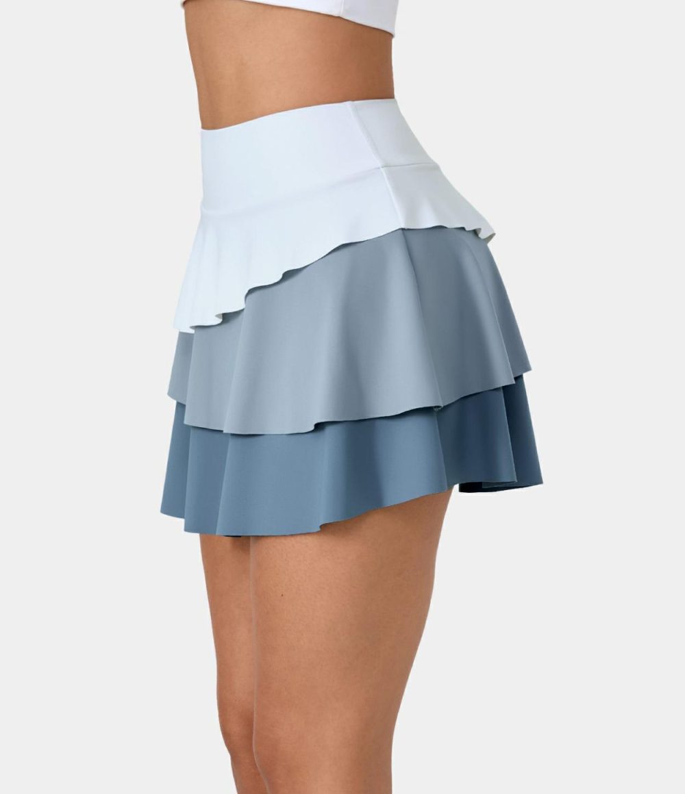 High Waisted Pocket 3-Layered Ruffle 2-in-1 A Line Tennis Skirt  | Womens  Mini Skirts Clothing Mini Skirts