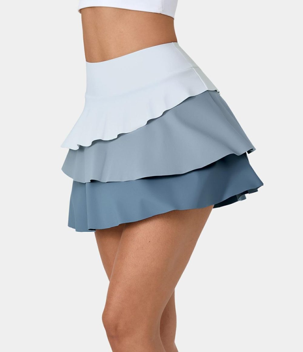 High Waisted Pocket 3-Layered Ruffle 2-in-1 A Line Tennis Skirt  | Womens  Mini Skirts Clothing Mini Skirts