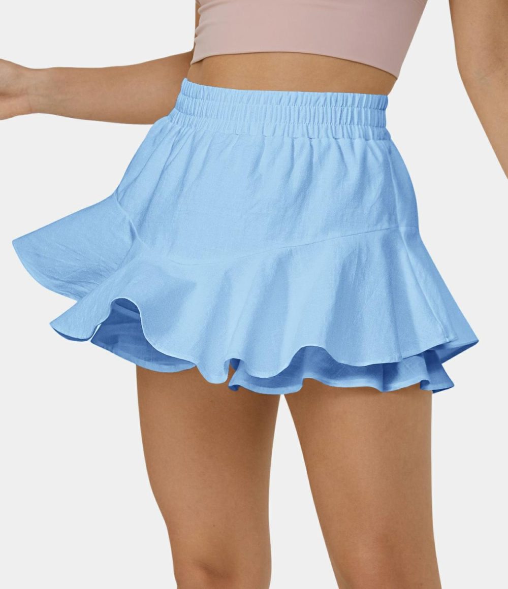 High Waisted Ruffle Hem 2-in-1 Dance Linen-Feel Skirt  | Womens  2-in-1 Skorts 2-in-1 Skorts 2-in-1 Skorts