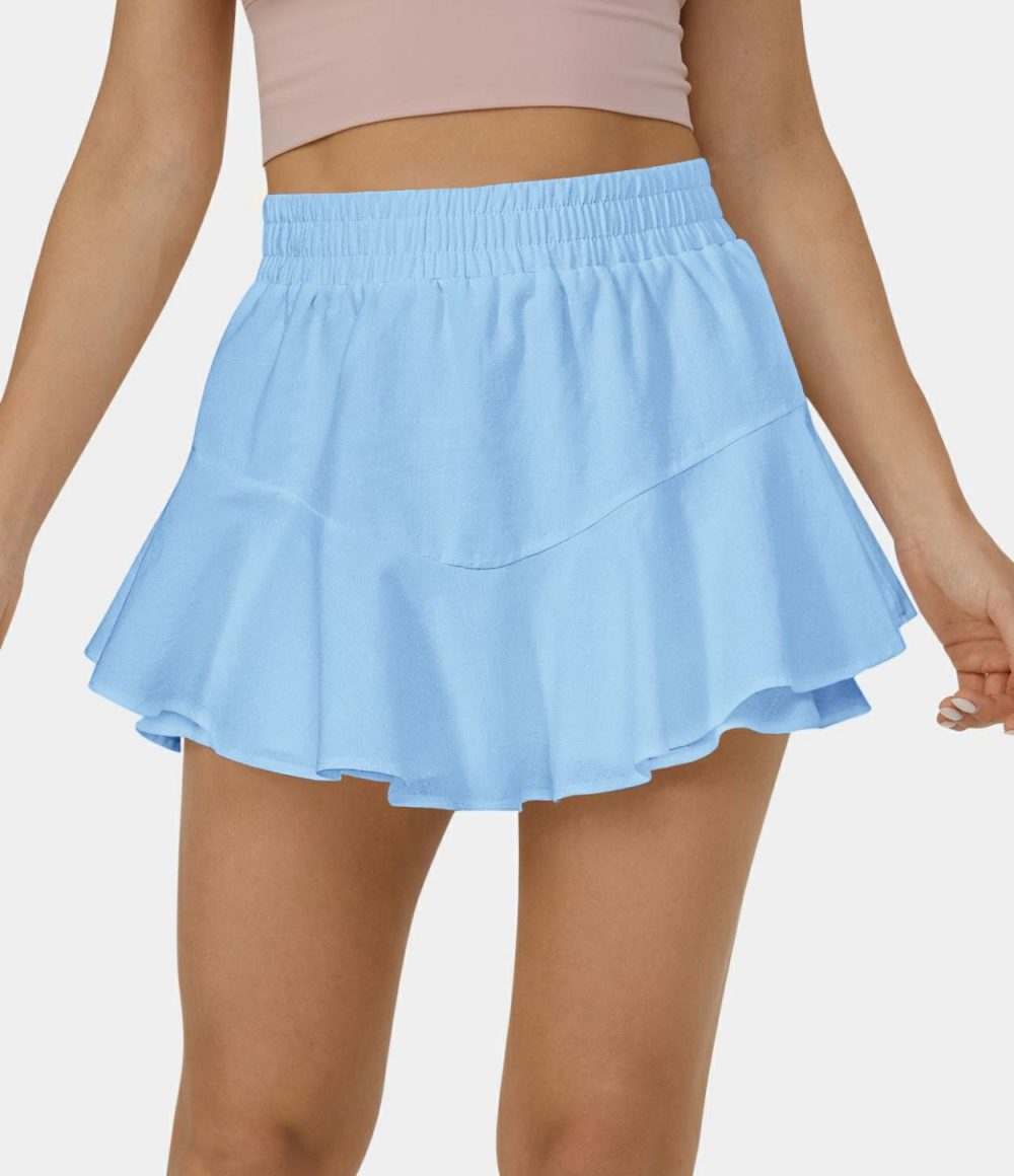 High Waisted Ruffle Hem 2-in-1 Dance Linen-Feel Skirt  | Womens  2-in-1 Skorts 2-in-1 Skorts 2-in-1 Skorts