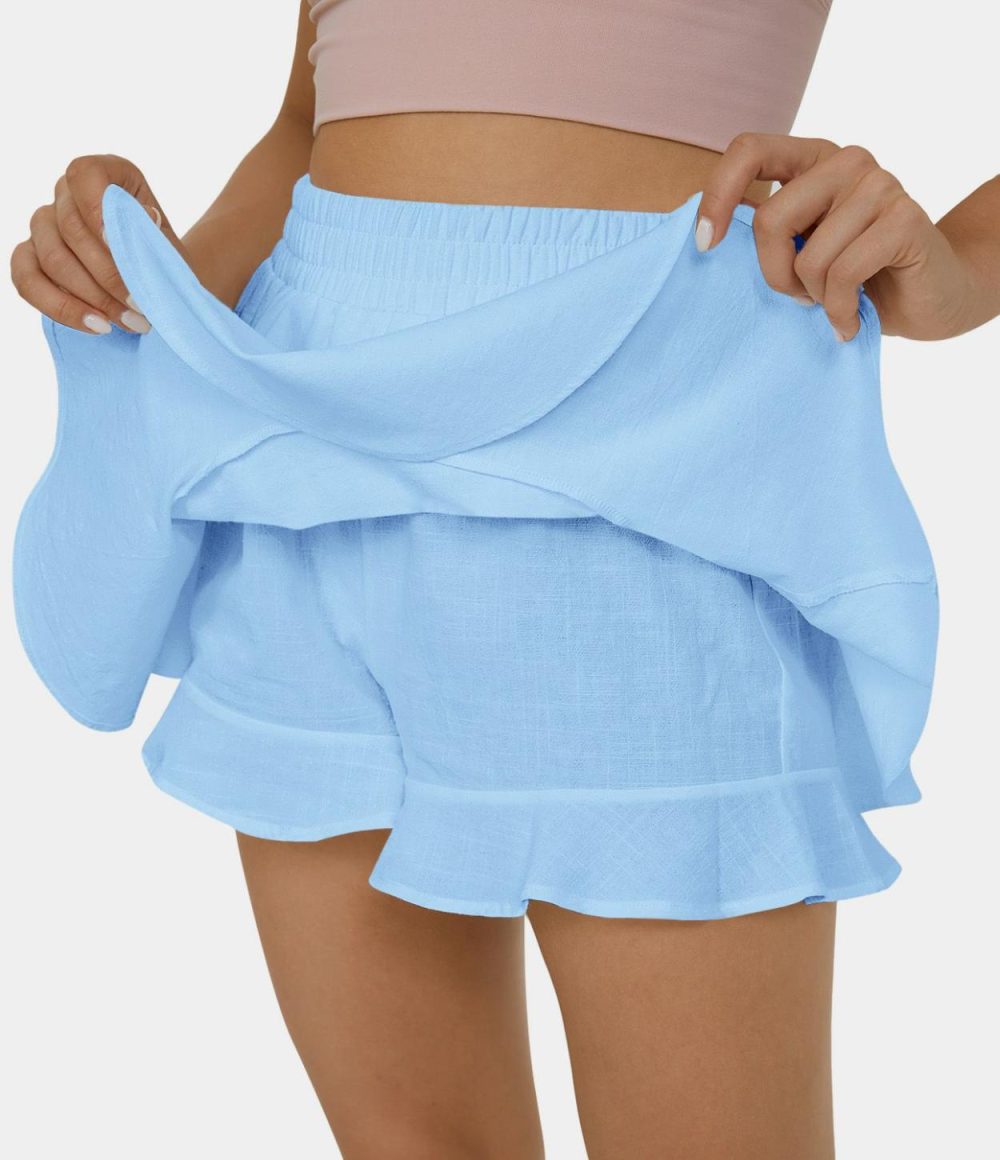 High Waisted Ruffle Hem 2-in-1 Dance Linen-Feel Skirt  | Womens  2-in-1 Skorts 2-in-1 Skorts 2-in-1 Skorts