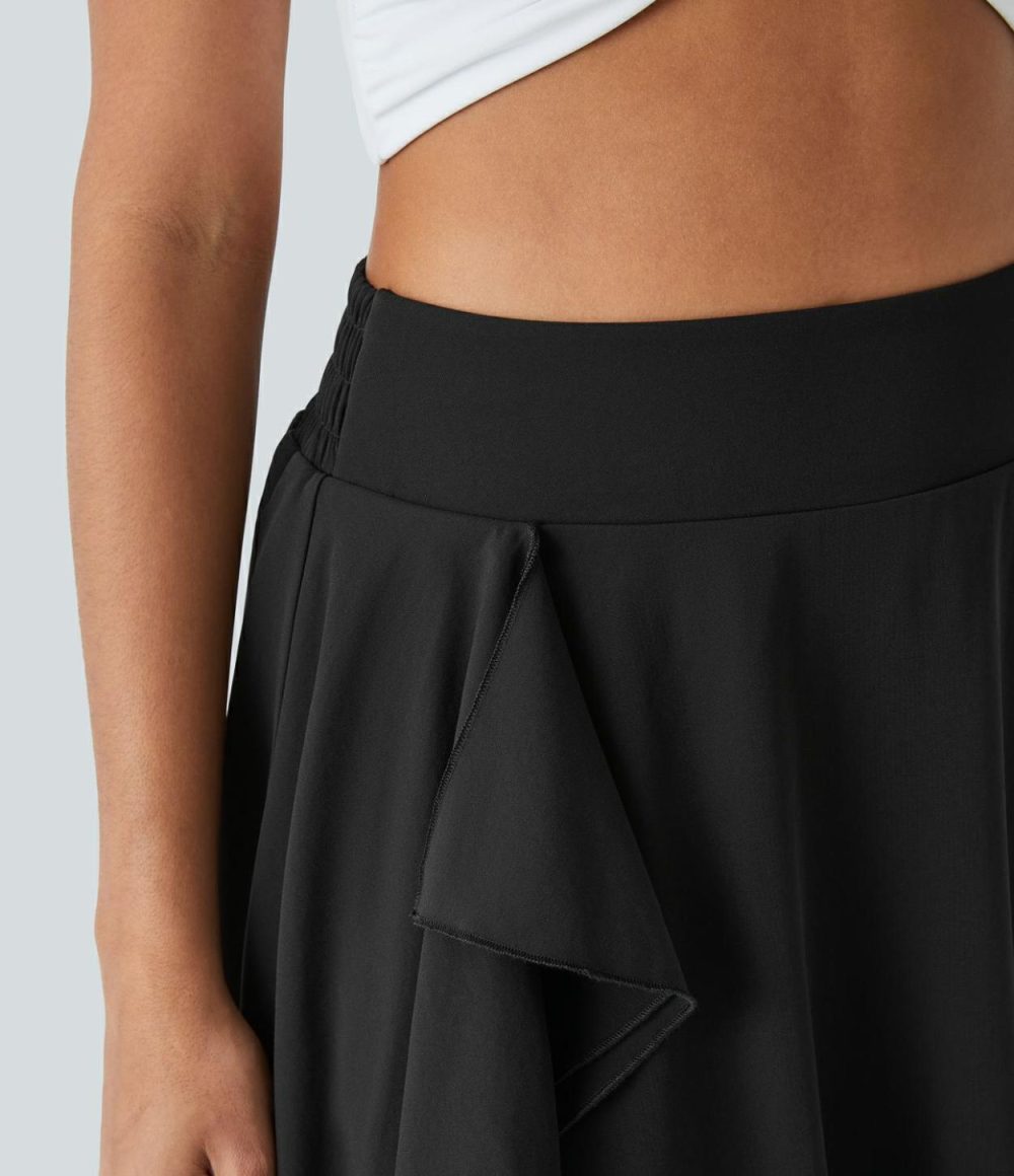 High Waisted Ruffle Trim Split High Low 2-in-1 Flowy Resort Skirt  | Womens  2-in-1 Skorts 2-in-1 Skorts 2-in-1 Skorts