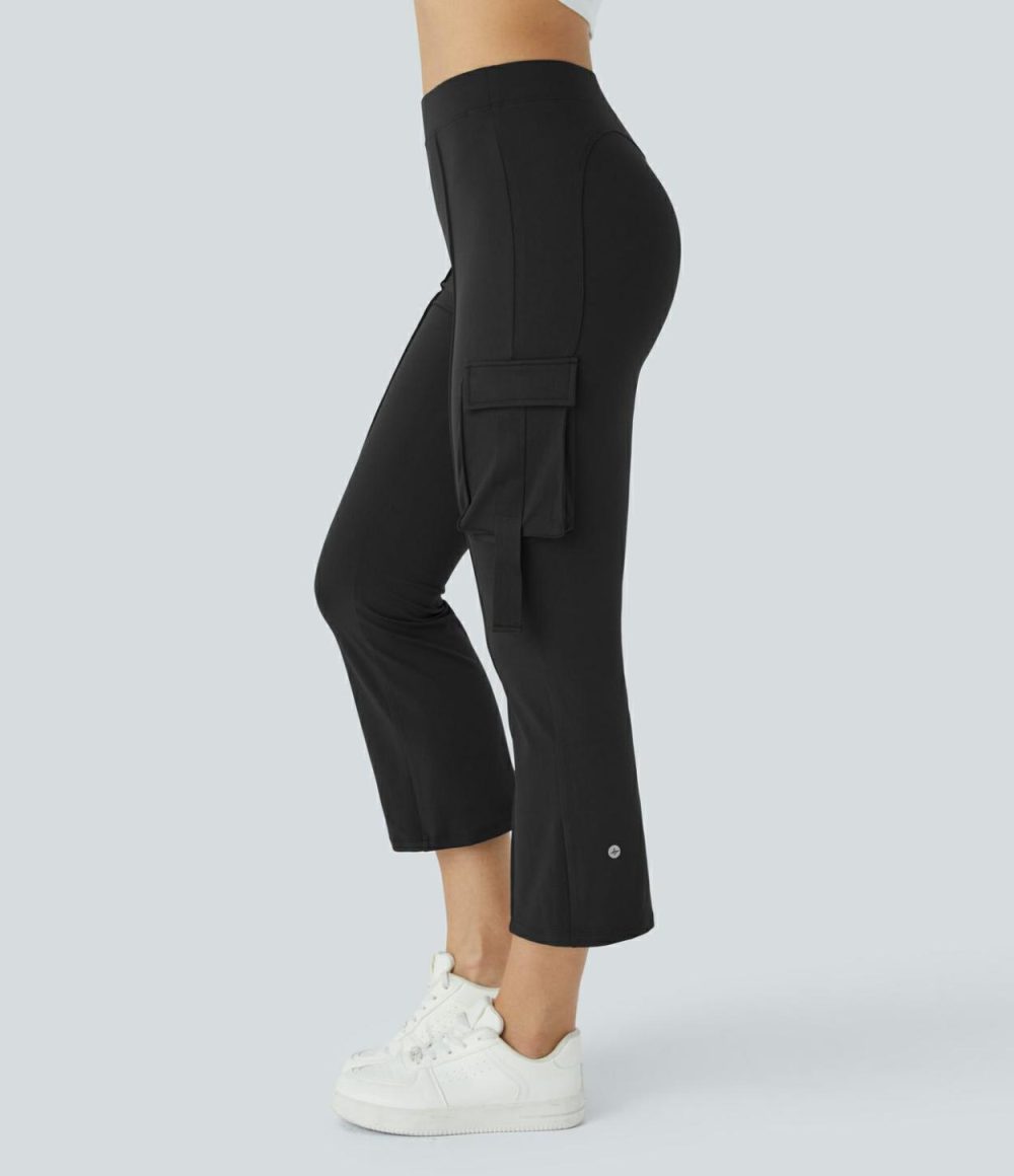 High Waisted Side Flap Pocket Capri Cargo Slight Flare Casual Pants  | Womens  Cargo Pants Cargo Pants Cargo Pants