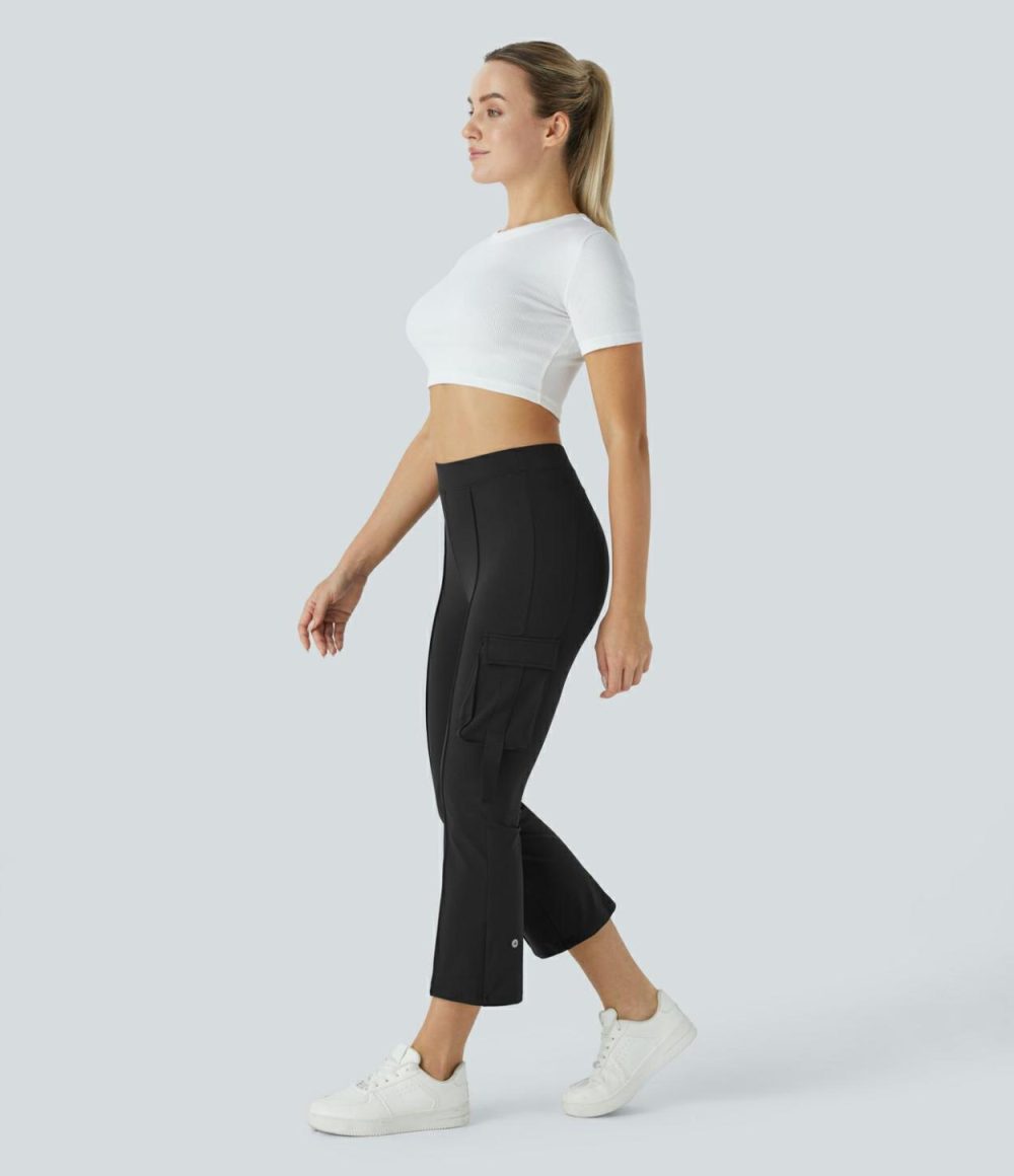 High Waisted Side Flap Pocket Capri Cargo Slight Flare Casual Pants  | Womens  Cargo Pants Cargo Pants Cargo Pants