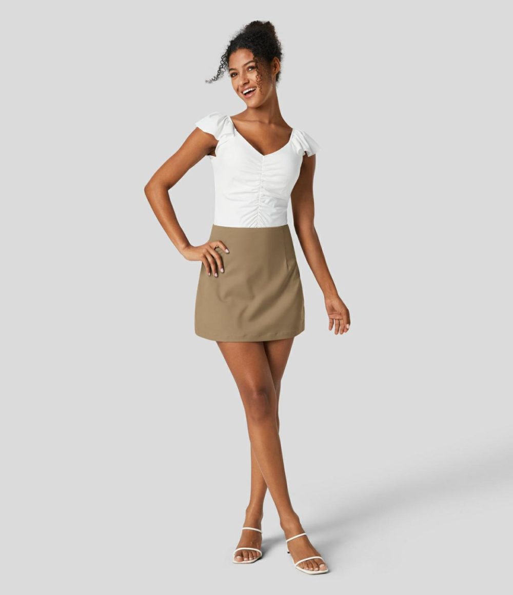 High Waisted Side Invisible Zipper 2-in-1 A Line Mini Casual Skirt  | Womens  Mini Skirts Clothing Mini Skirts