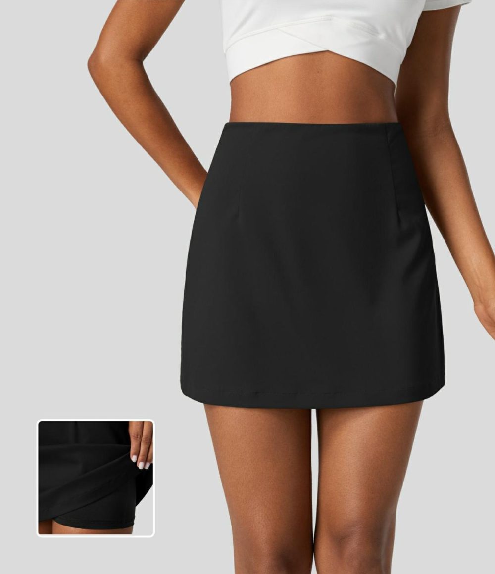 High Waisted Side Invisible Zipper 2-in-1 A Line Mini Casual Skirt  | Womens  Mini Skirts Clothing Mini Skirts