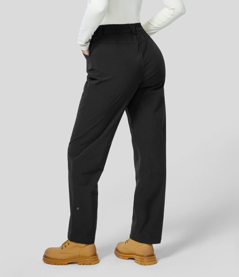 High Waisted Side Pocket Adjustable Snap Button Roll-up Legs Work Pants  | Womens  Active Work Pants Active Work Pants Active Work Pants