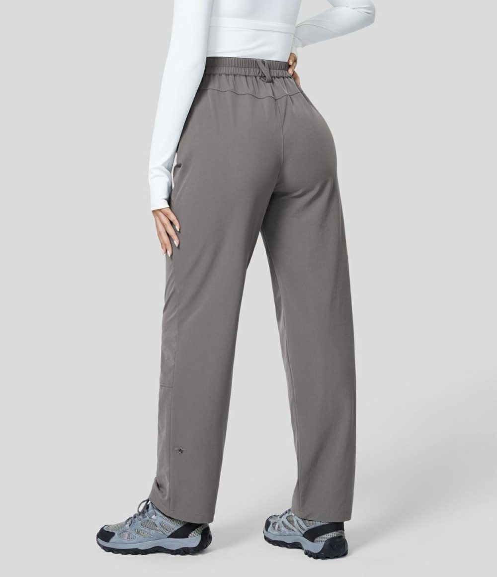 High Waisted Side Pocket Adjustable Snap Button Roll-up Legs Work Pants  | Womens  Active Work Pants Active Work Pants Active Work Pants