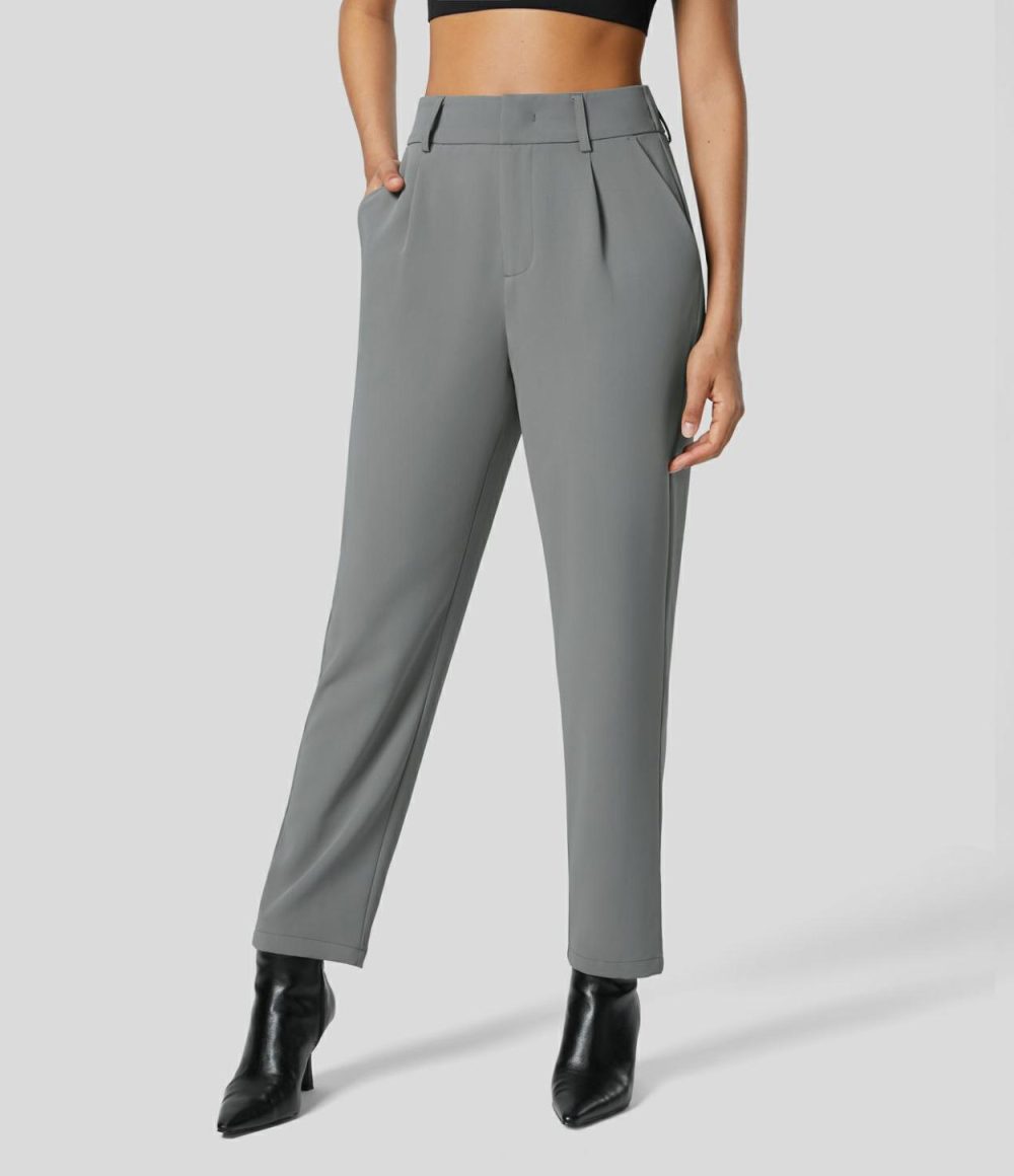 High Waisted Side Pocket Solid Work Tapered Suit Pants  | Womens  Active Work Pants Active Work Pants Active Work Pants