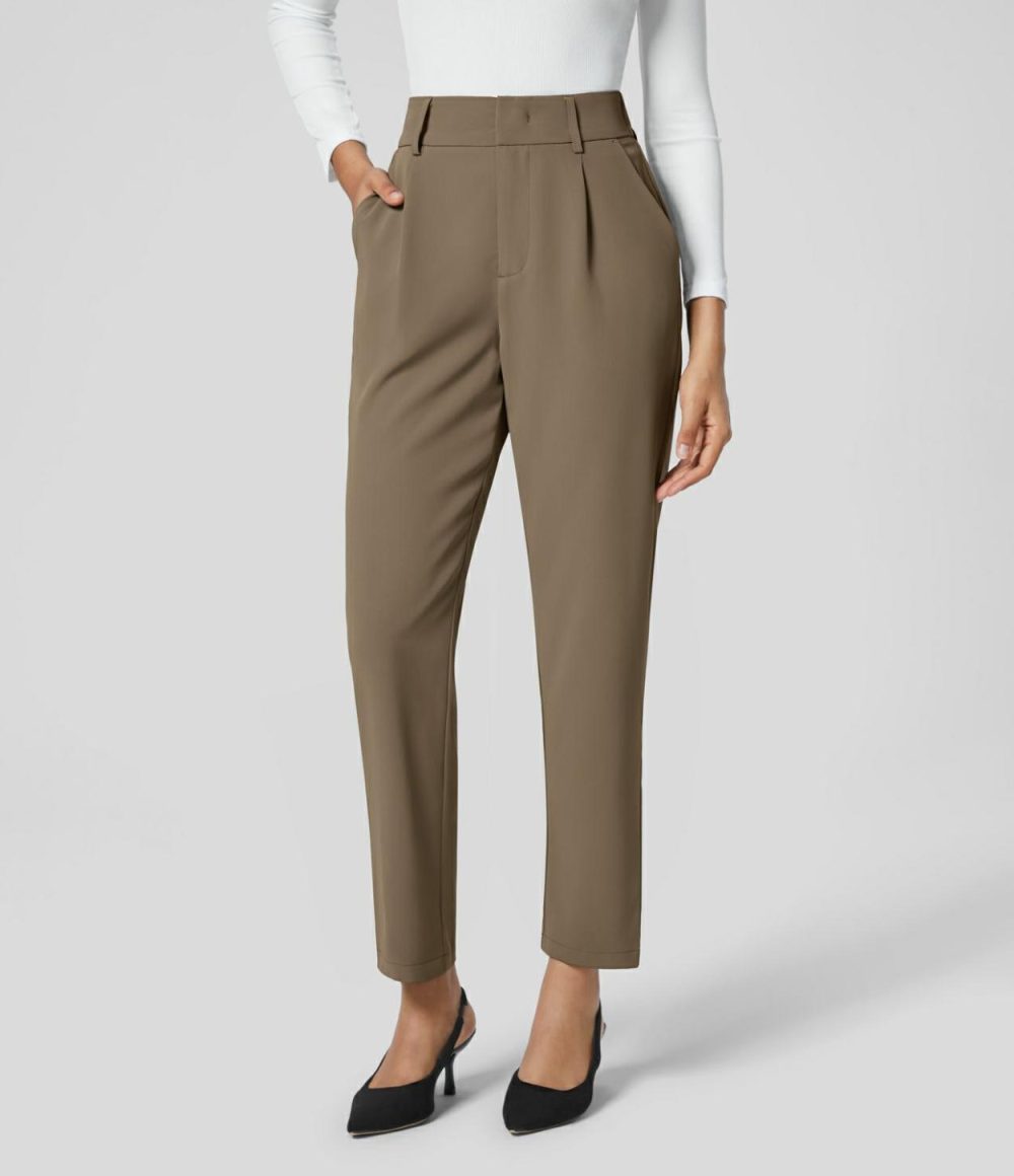 High Waisted Side Pocket Solid Work Tapered Suit Pants  | Womens  Active Work Pants Active Work Pants Active Work Pants