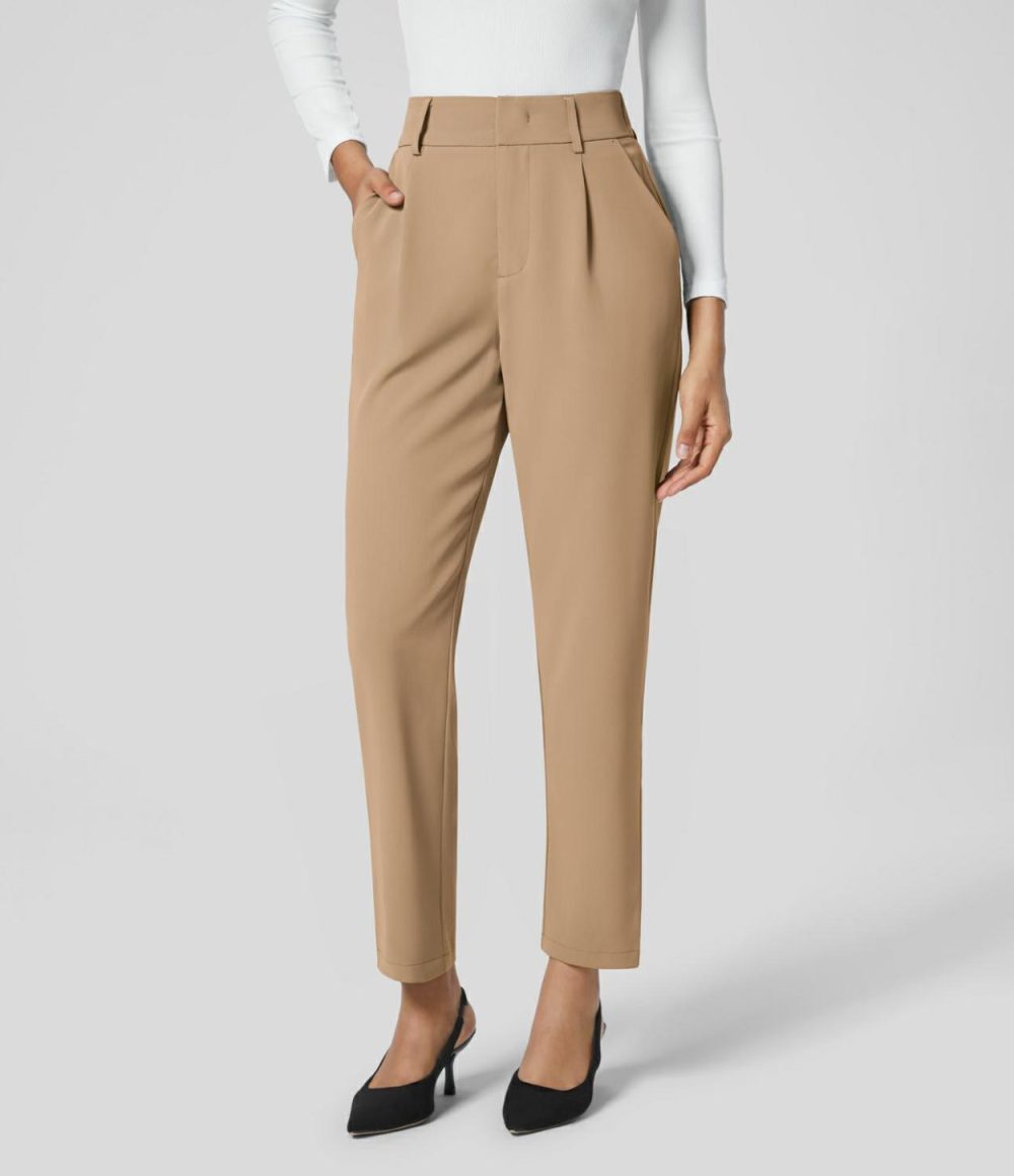 High Waisted Side Pocket Solid Work Tapered Suit Pants  | Womens  Active Work Pants Active Work Pants Active Work Pants