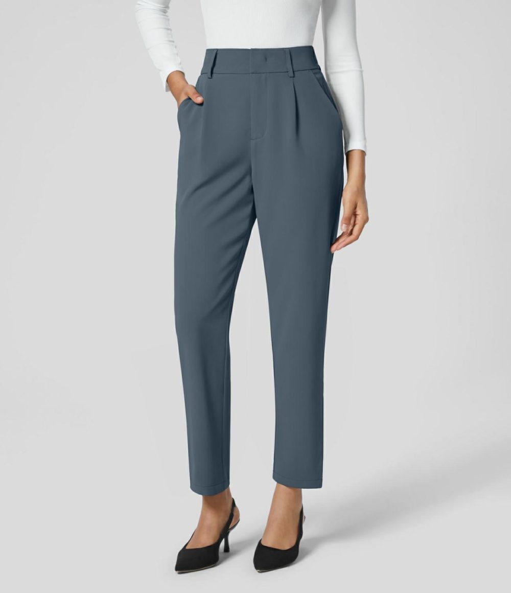 High Waisted Side Pocket Solid Work Tapered Suit Pants  | Womens  Active Work Pants Active Work Pants Active Work Pants