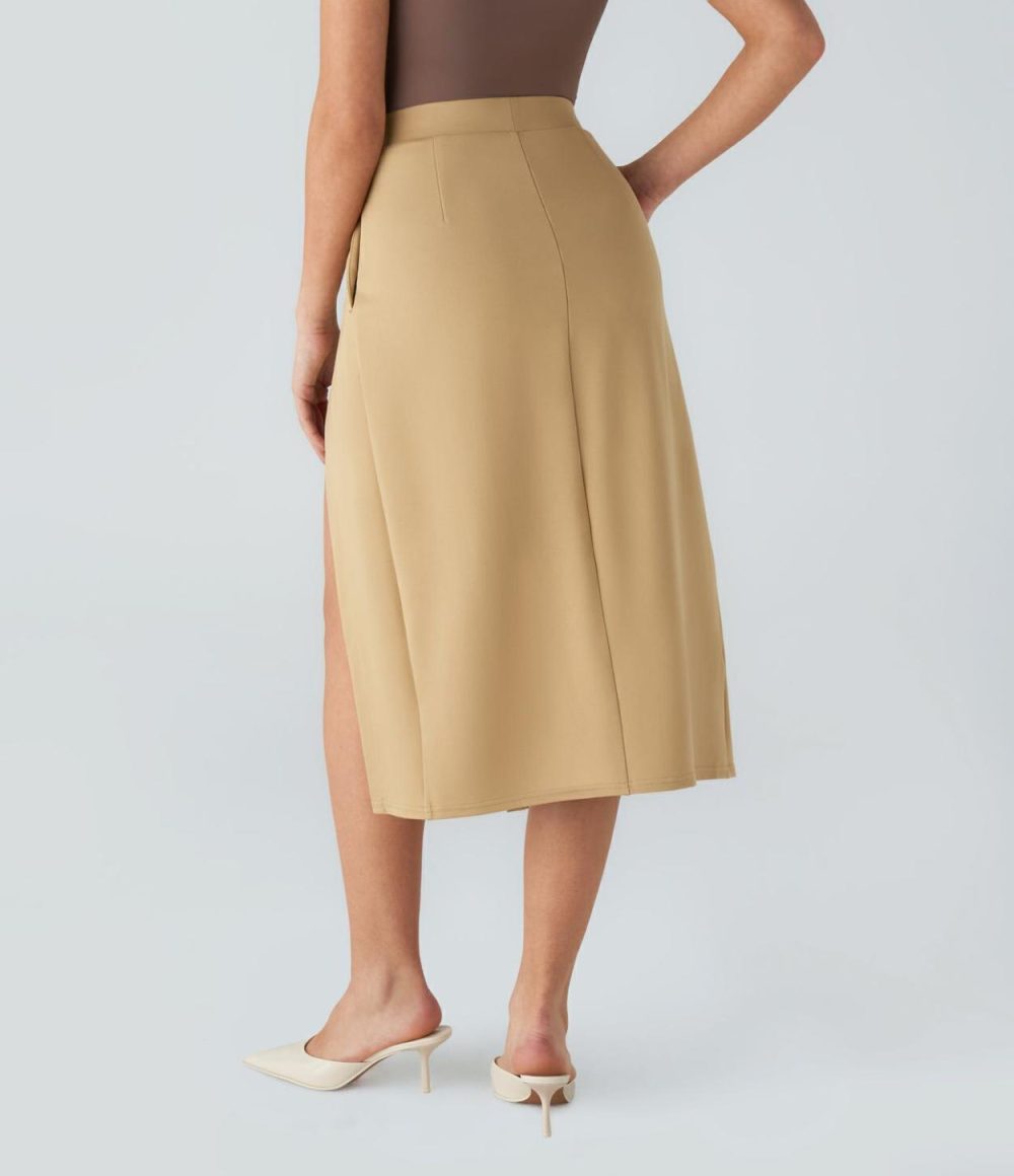 High Waisted Side Pocket Split Hem 2-in-1 Midi Work Skirt  | Womens  2-in-1 Skorts 2-in-1 Skorts 2-in-1 Skorts