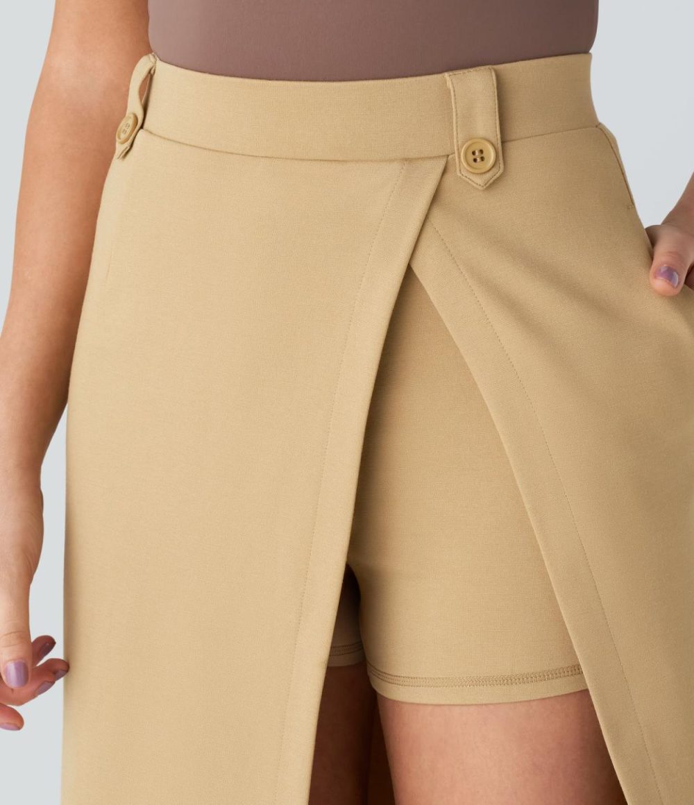 High Waisted Side Pocket Split Hem 2-in-1 Midi Work Skirt  | Womens  2-in-1 Skorts 2-in-1 Skorts 2-in-1 Skorts