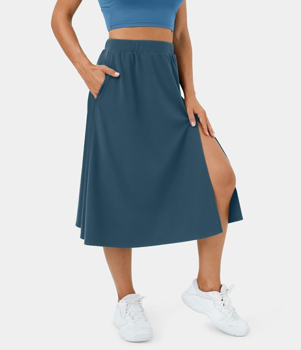 High Waisted Side Pocket Split Midi Casual Skirt  | Womens  Everyday Skirts Clothing Everyday Skirts