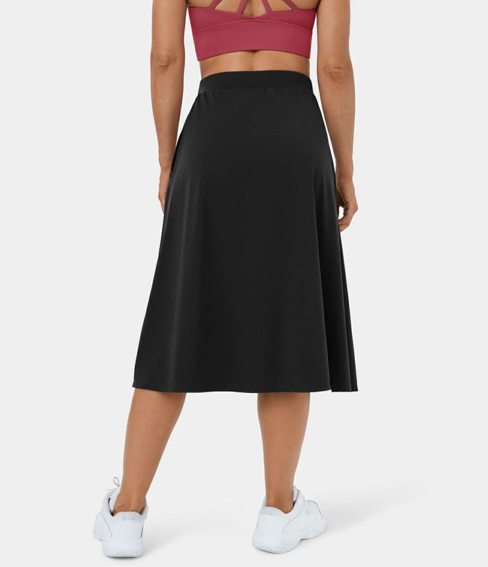 High Waisted Side Pocket Split Midi Casual Skirt  | Womens  Everyday Skirts Clothing Everyday Skirts