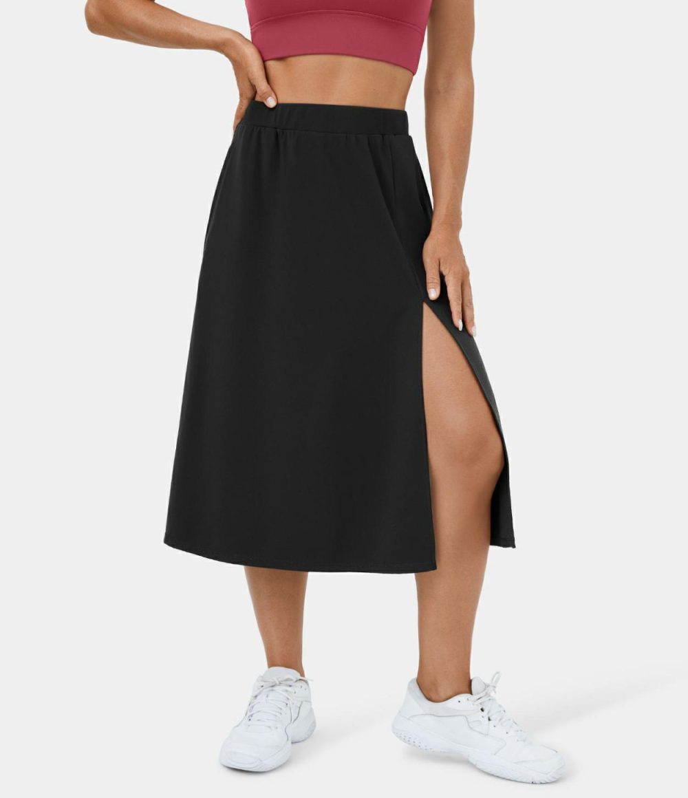 High Waisted Side Pocket Split Midi Casual Skirt  | Womens  Everyday Skirts Clothing Everyday Skirts