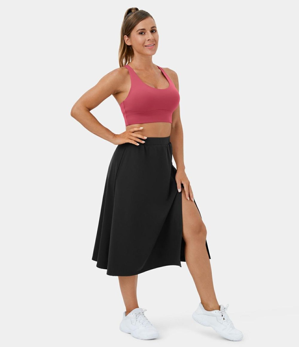 High Waisted Side Pocket Split Midi Casual Skirt  | Womens  Everyday Skirts Clothing Everyday Skirts